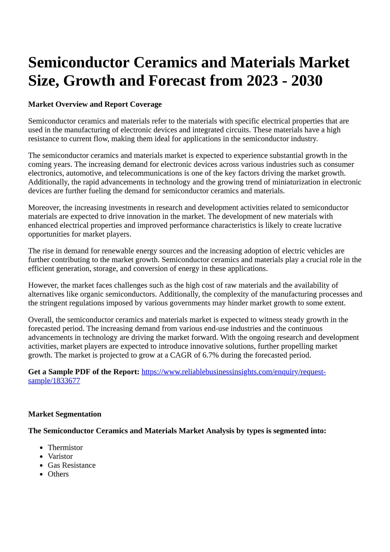 Reportprime Semiconductor Ceramics and Materials Market Size, Growth