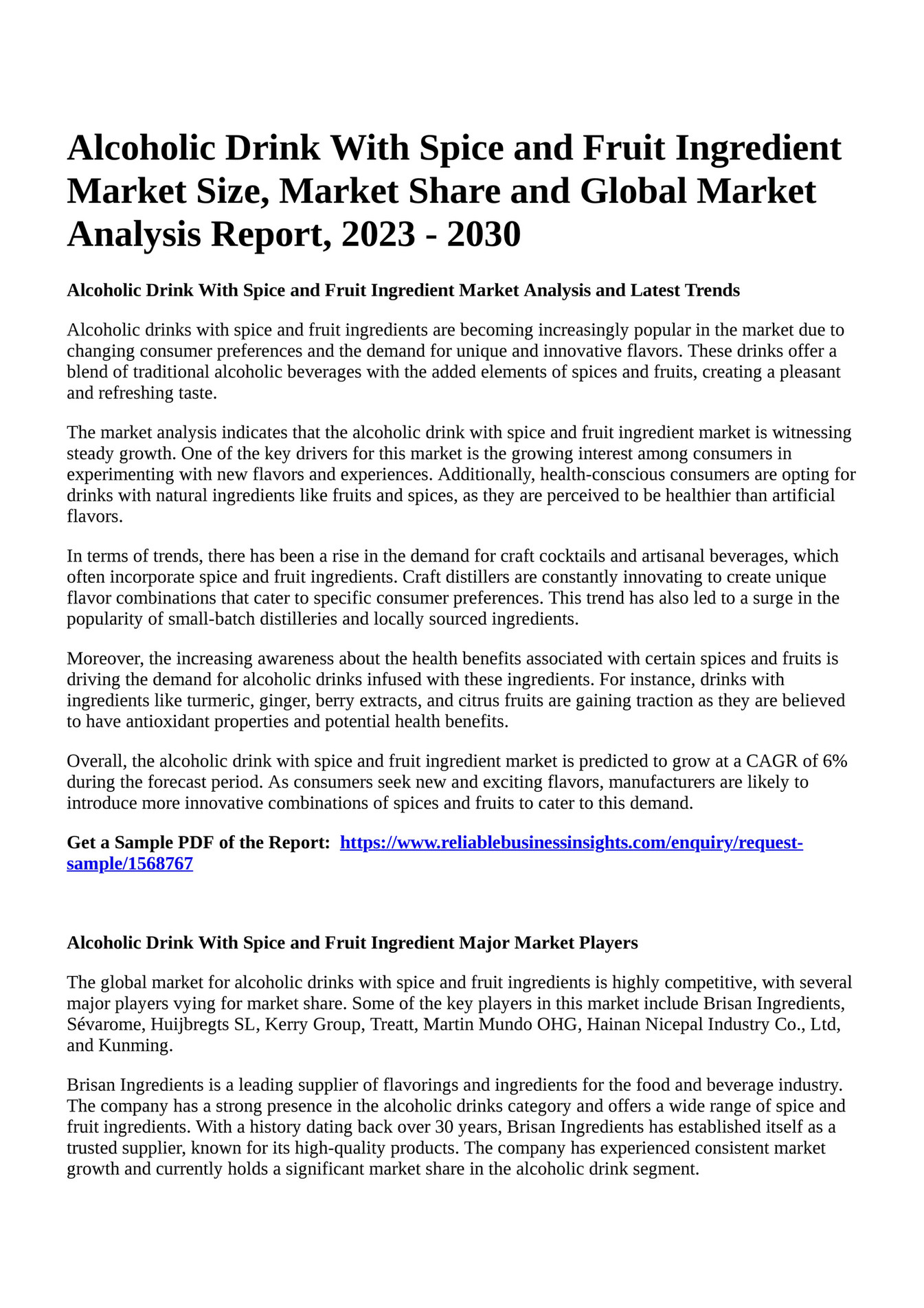 Reportprime Alcoholic Drink With Spice and Fruit Ingredient Market