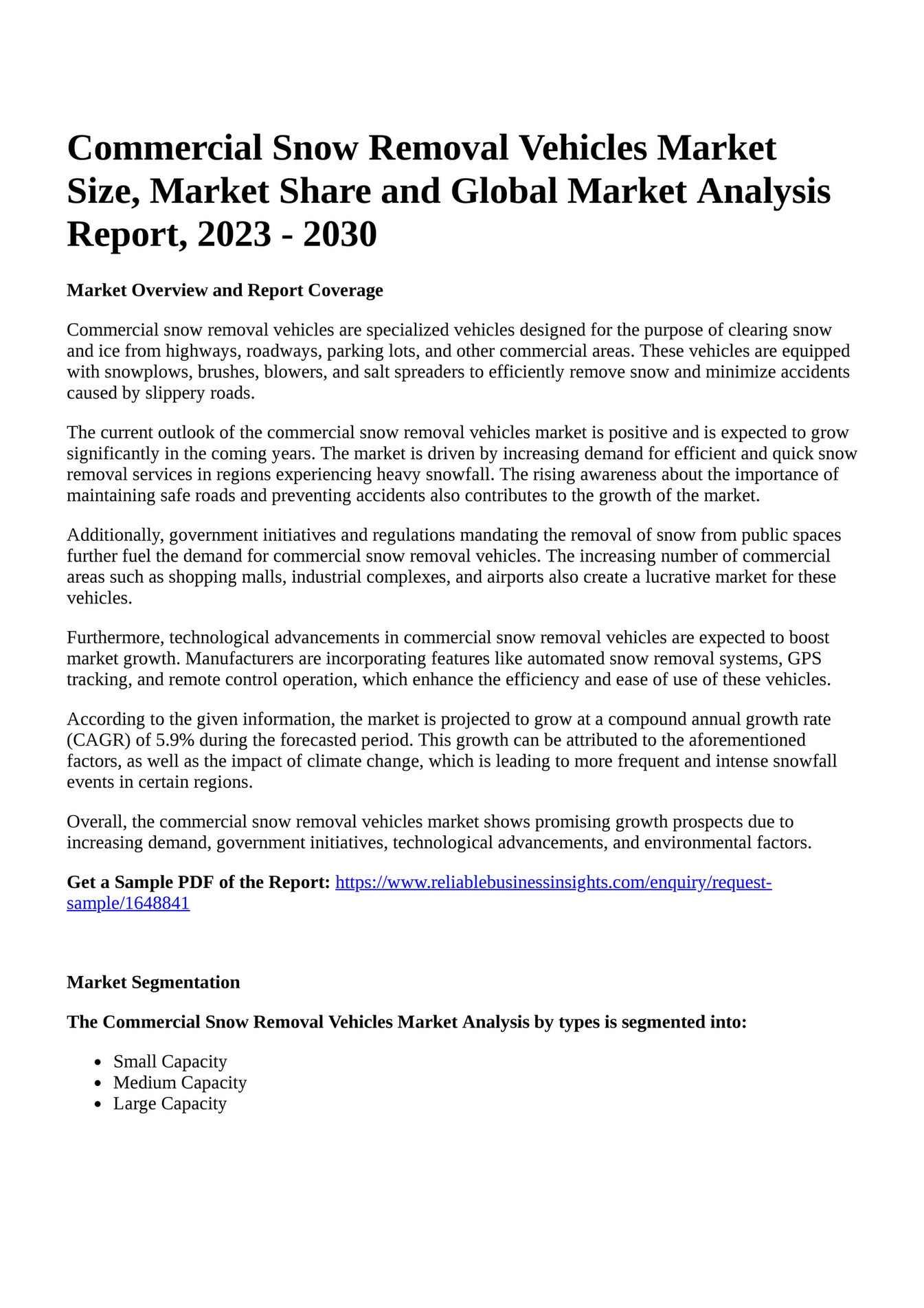Reportprime Commercial Snow Removal Vehicles Market Size, Market