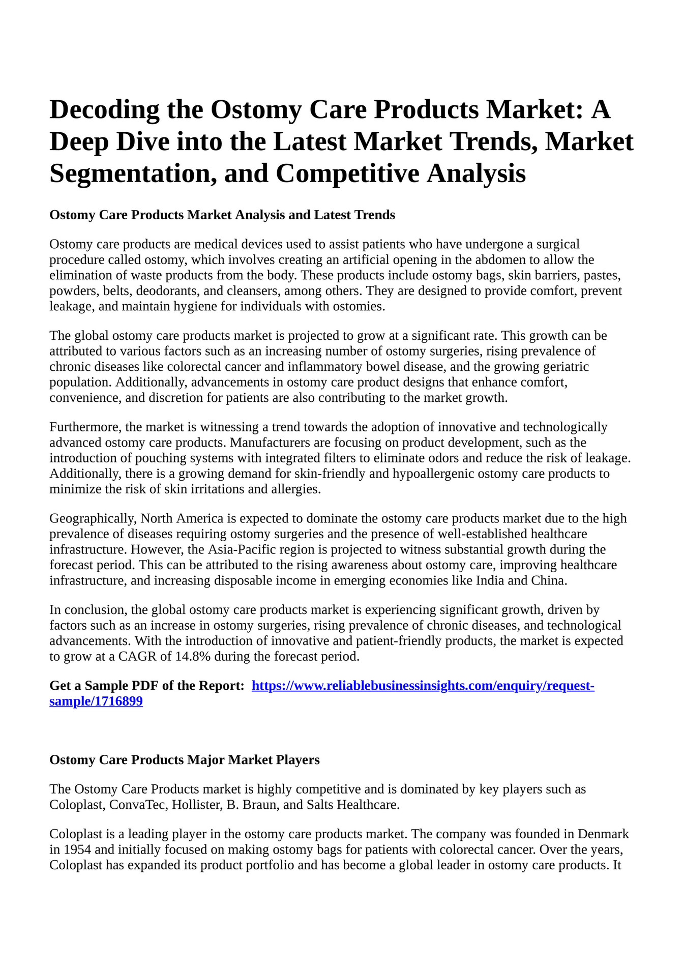 Reportprime - Decoding the Ostomy Care Products Market: A Deep Dive 