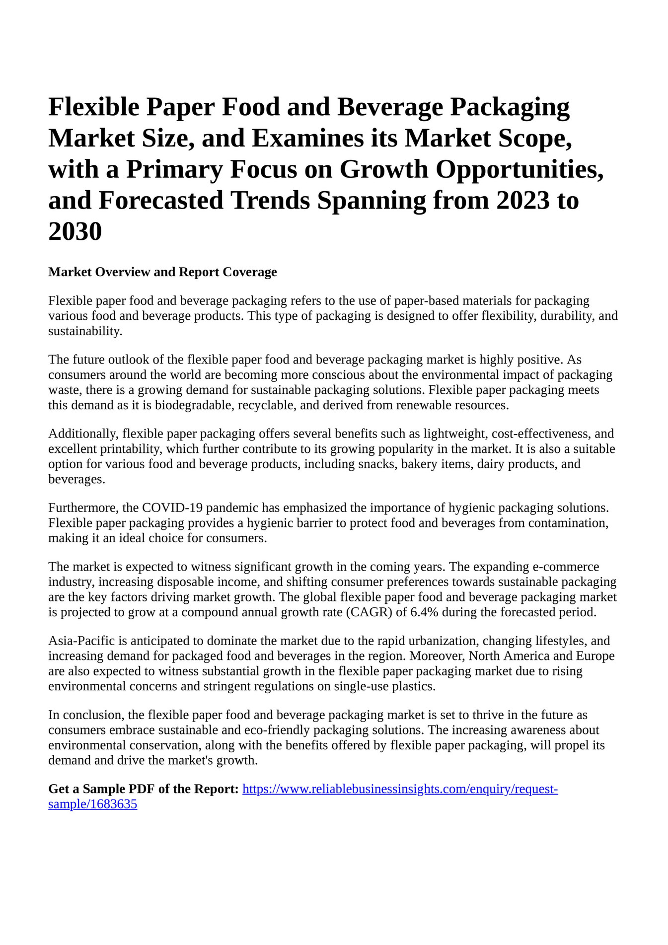 Reportprime Flexible Paper Food and Beverage Packaging Market Size