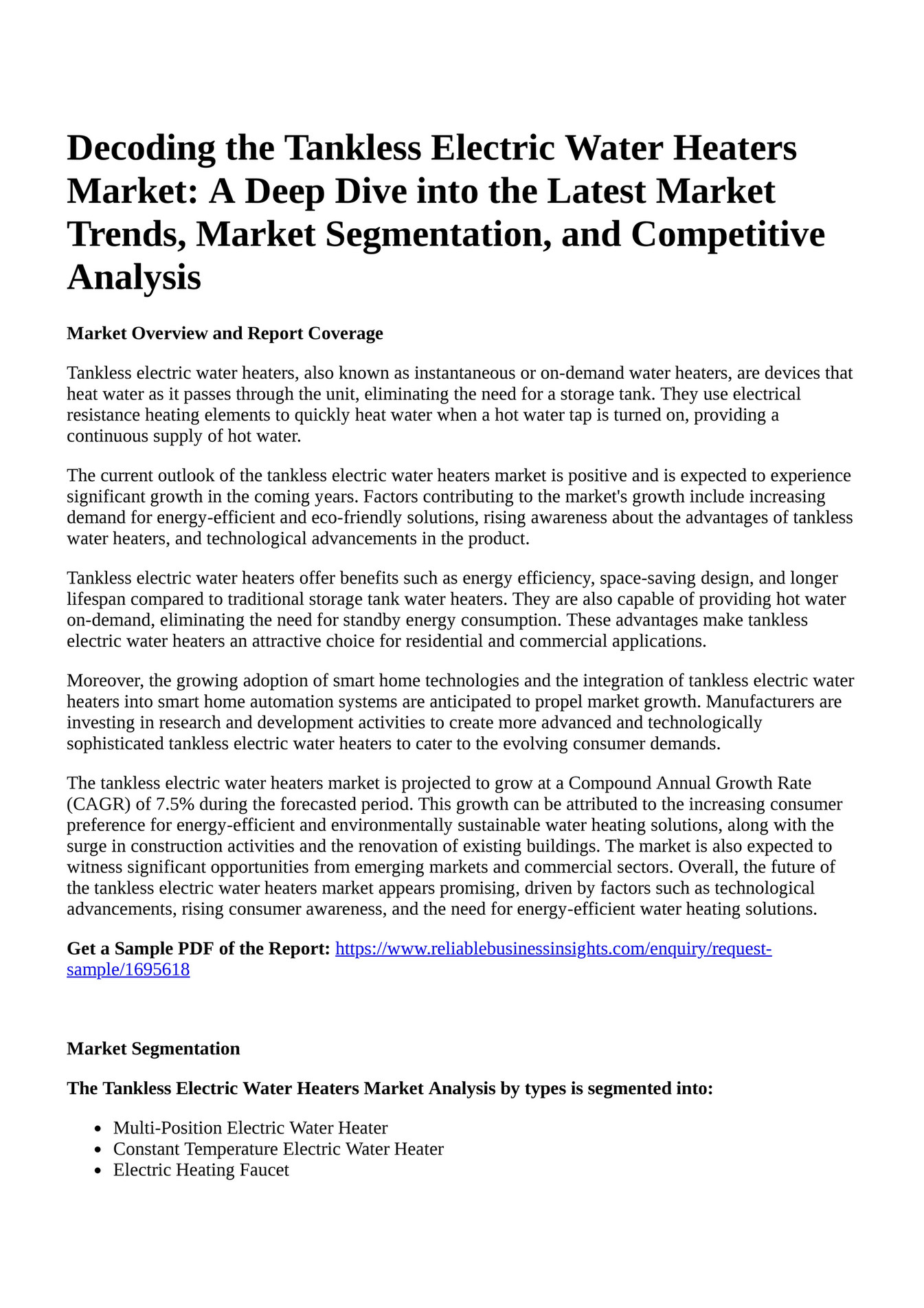 Reportprime Decoding the Tankless Electric Water Heaters Market A