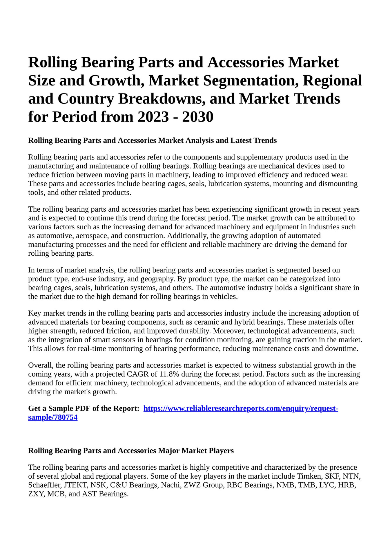 Reportprime Rolling Bearing Parts and Accessories Market Size and Growth, Market Segmentation