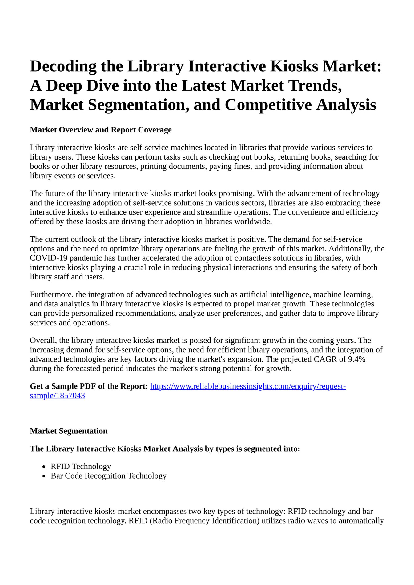 Reportprime - Decoding the Library Interactive Kiosks Market: A Deep 