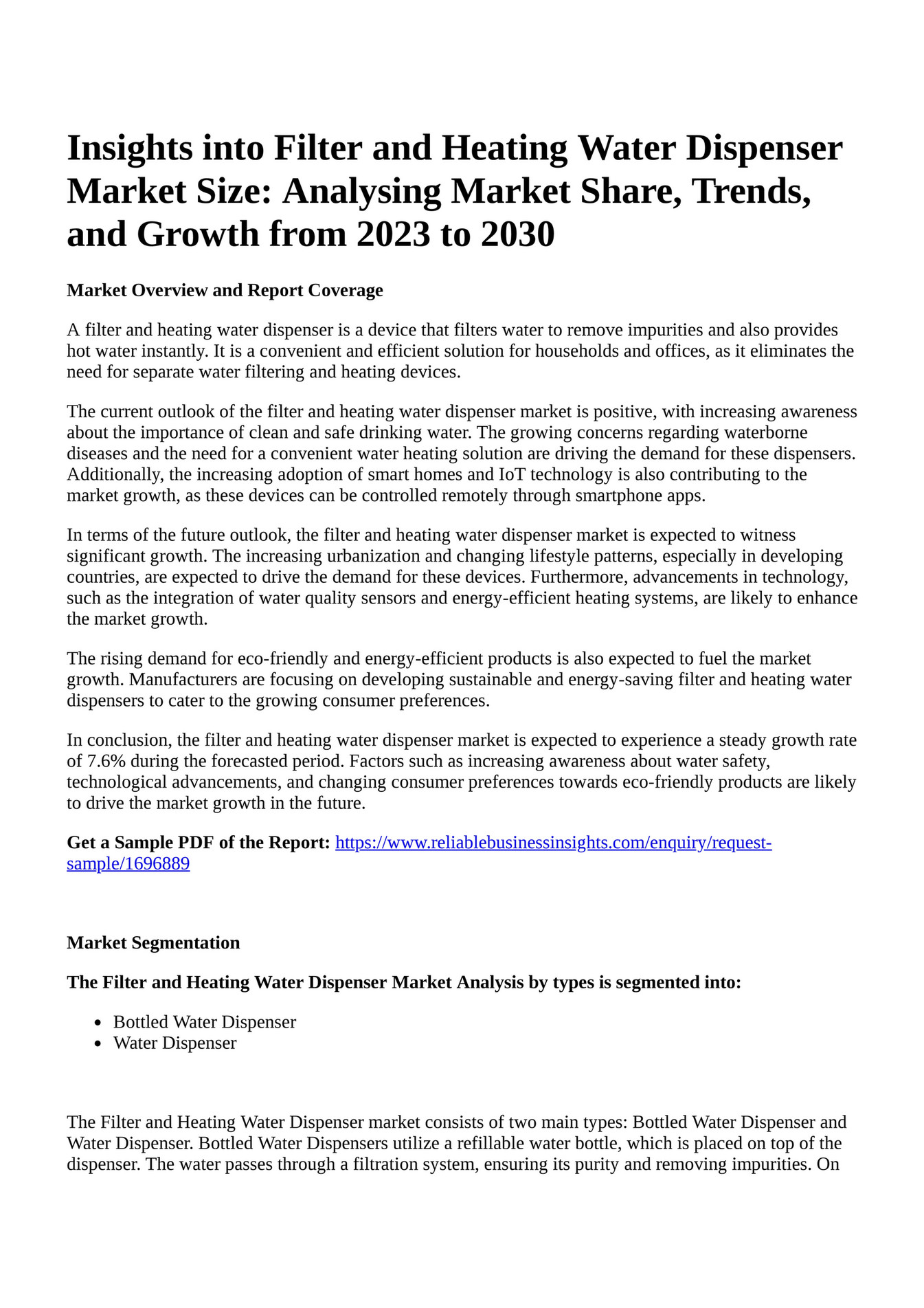 Reportprime Insights into Filter and Heating Water Dispenser Market