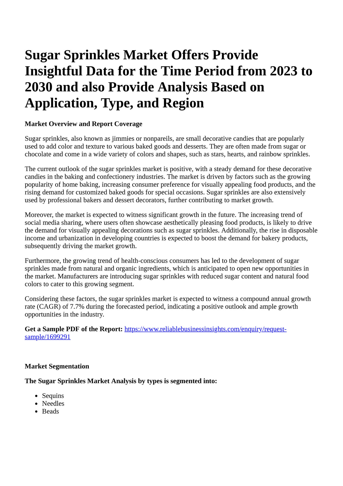 Reportprime Sugar Sprinkles Market Offers Provide Insightful Data for