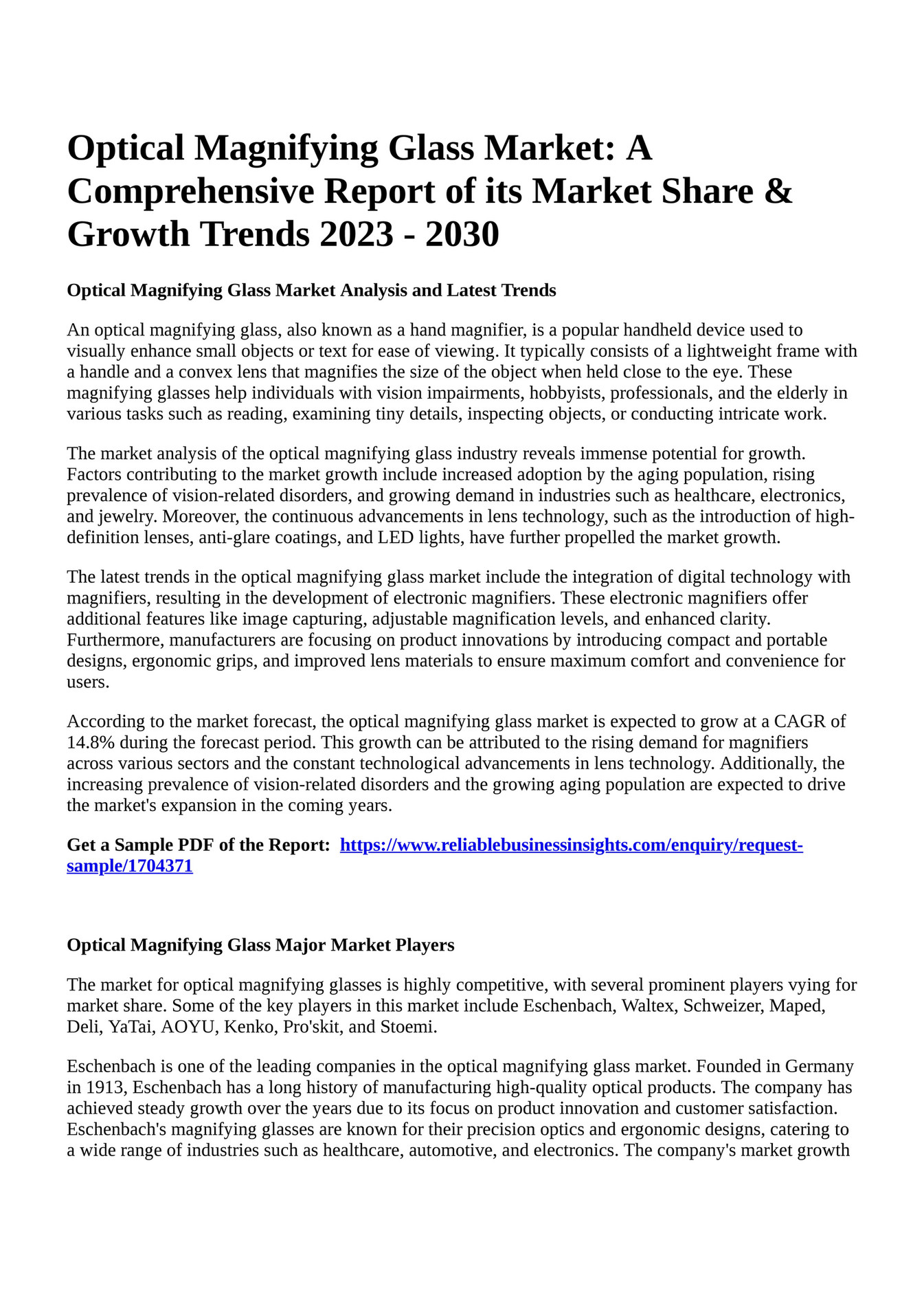 Reportprime Optical Magnifying Glass Market A Comprehensive Report