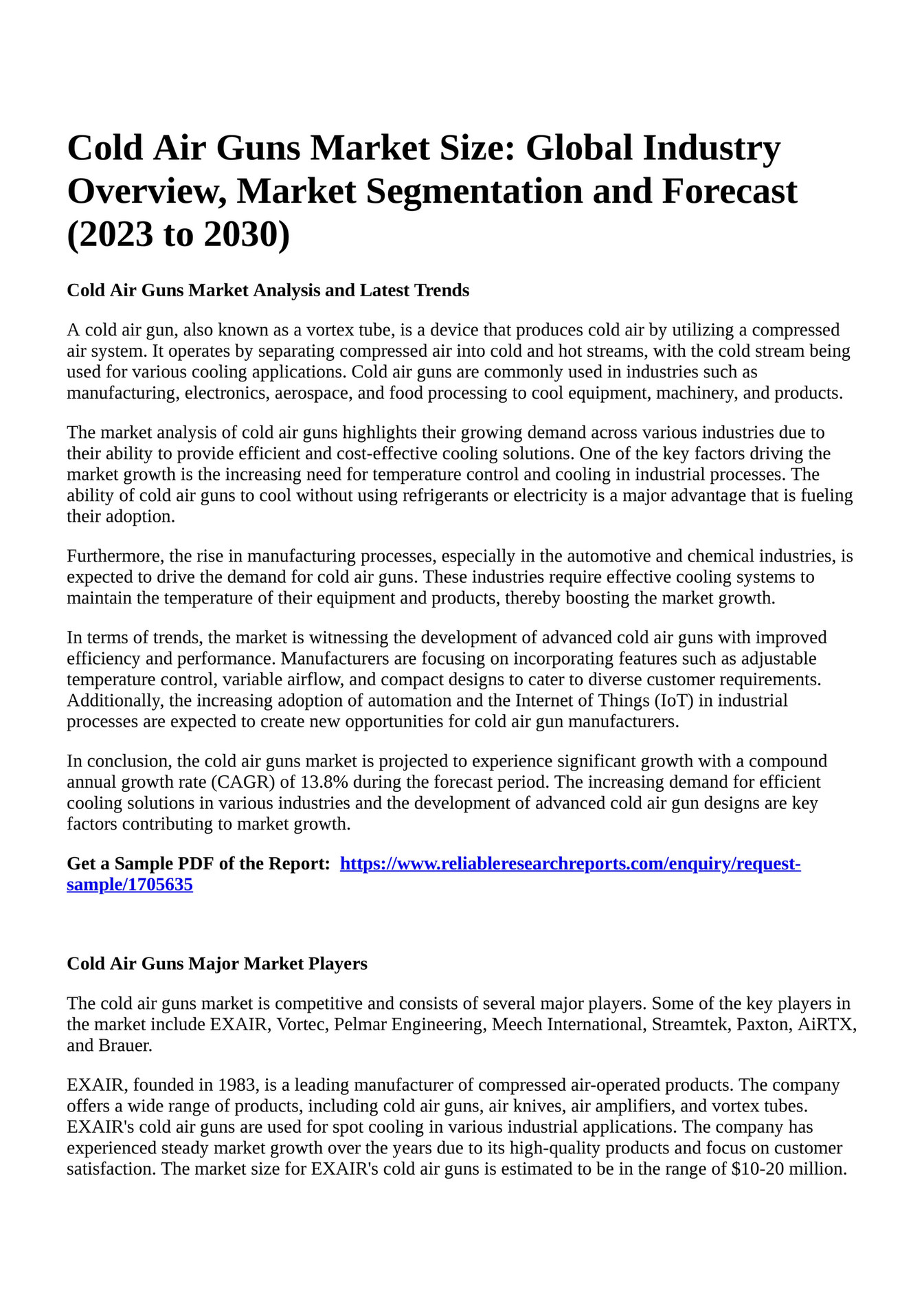 Reportprime Cold Air Guns Market Size Global Industry Overview