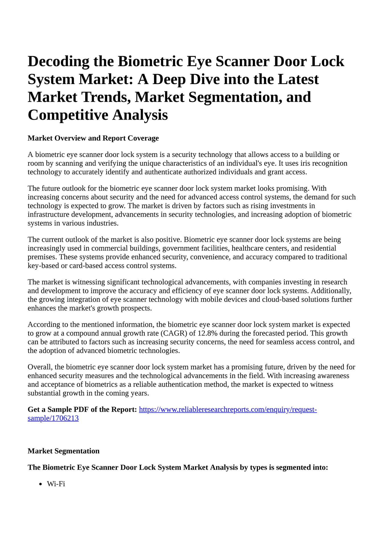 Reportprime Decoding the Biometric Eye Scanner Door Lock System