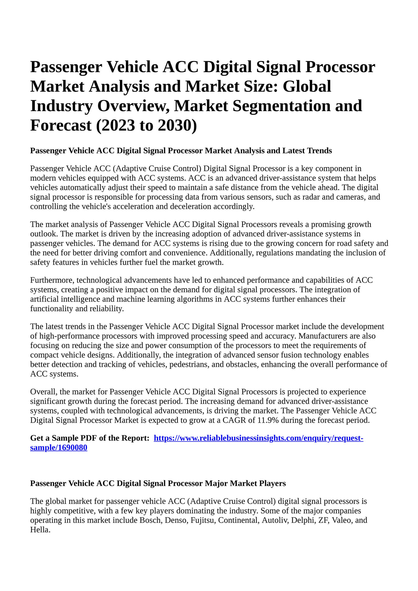 Reportprime Passenger Vehicle ACC Digital Signal Processor Market
