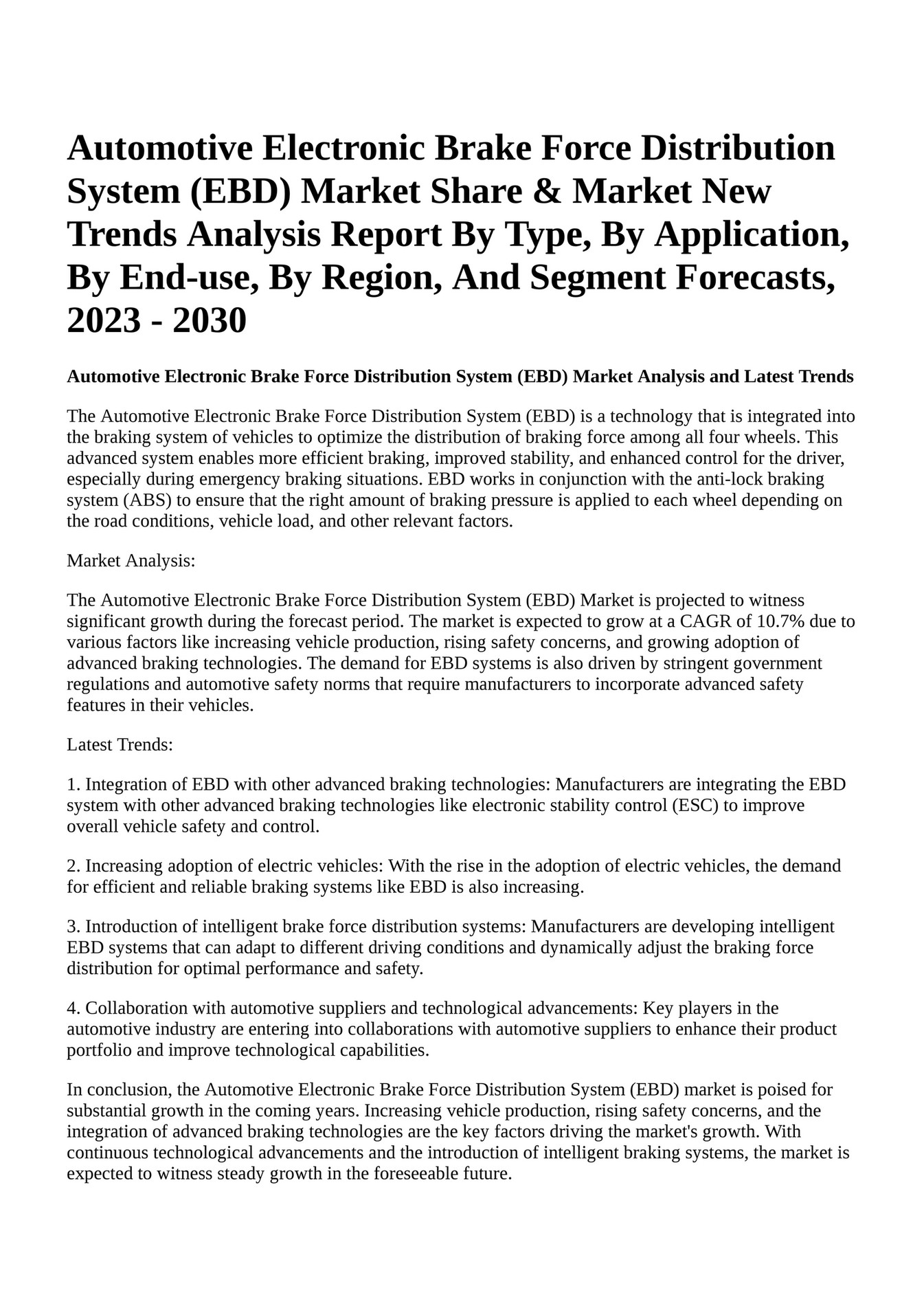 Reportprime Automotive Electronic Brake Force Distribution System