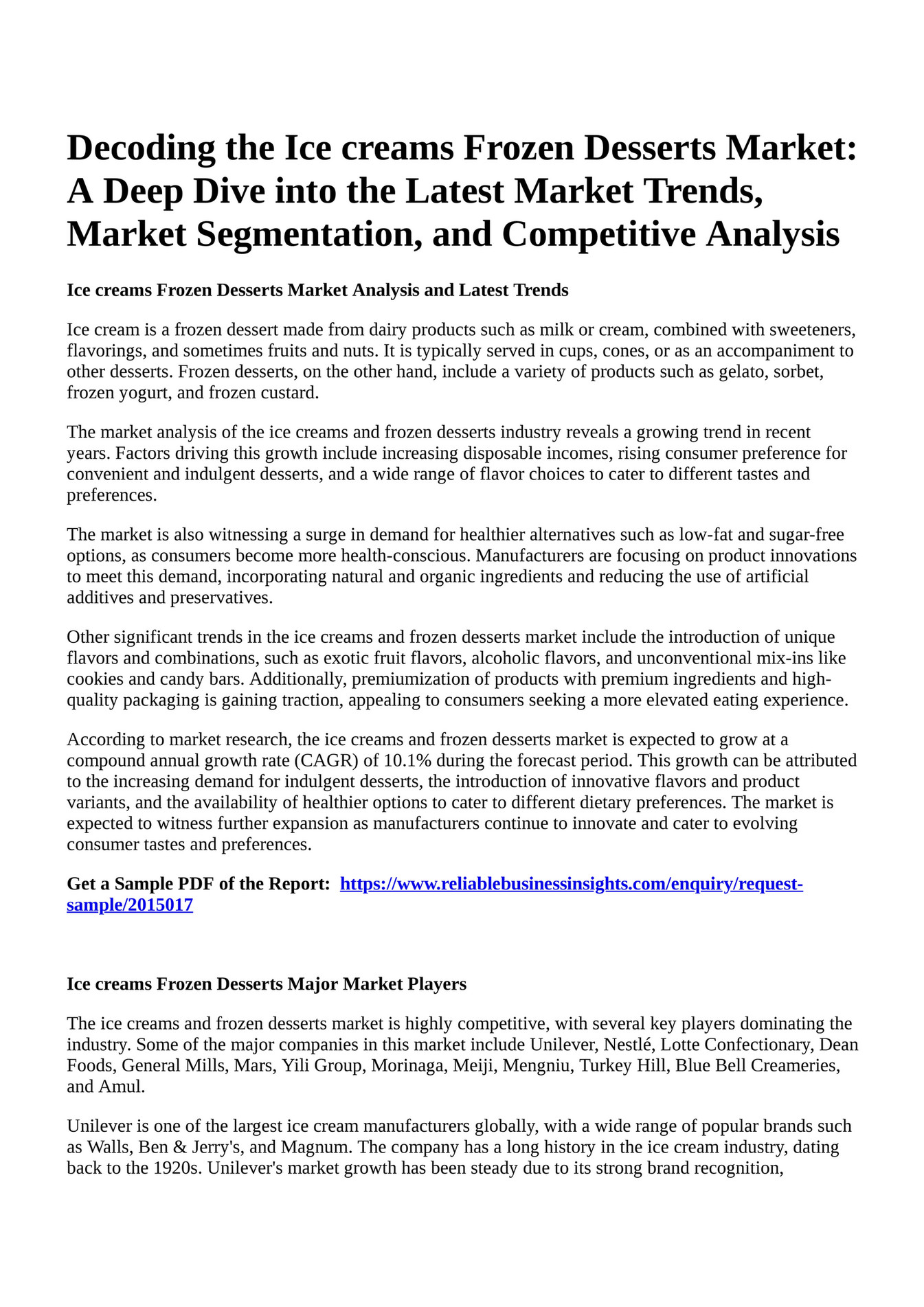 Reportprime Decoding the Ice creams Frozen Desserts Market A Deep Dive into the Latest Market