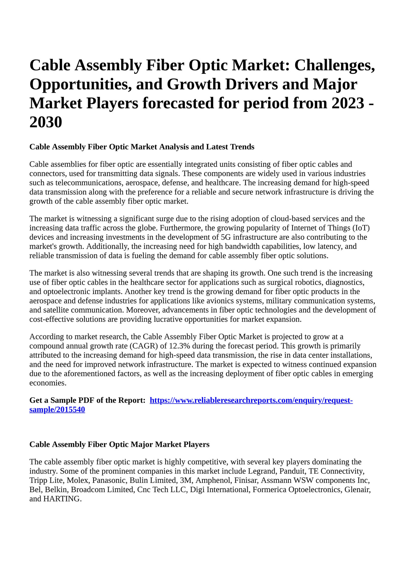 Reportprime Cable Assembly Fiber Optic Market Challenges