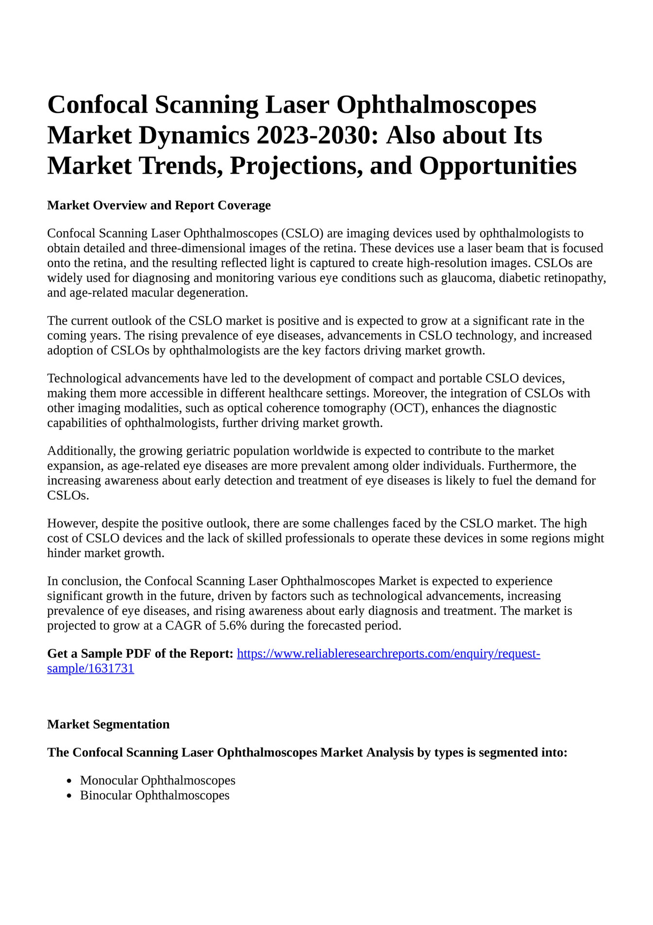 Reportprime Confocal Scanning Laser Ophthalmoscopes Market Dynamics