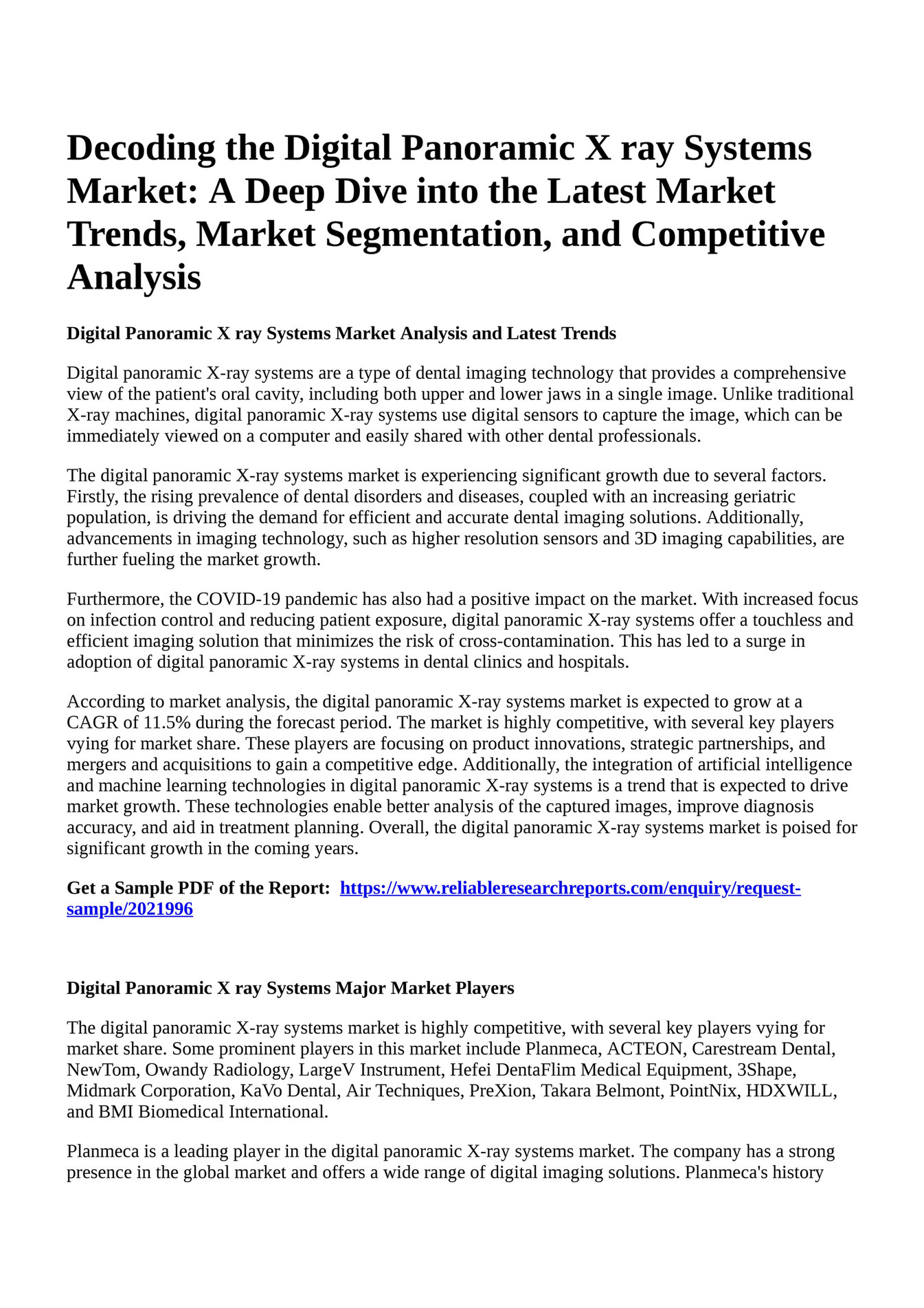 Reportprime - Decoding the Digital Panoramic X ray Systems Market: A 