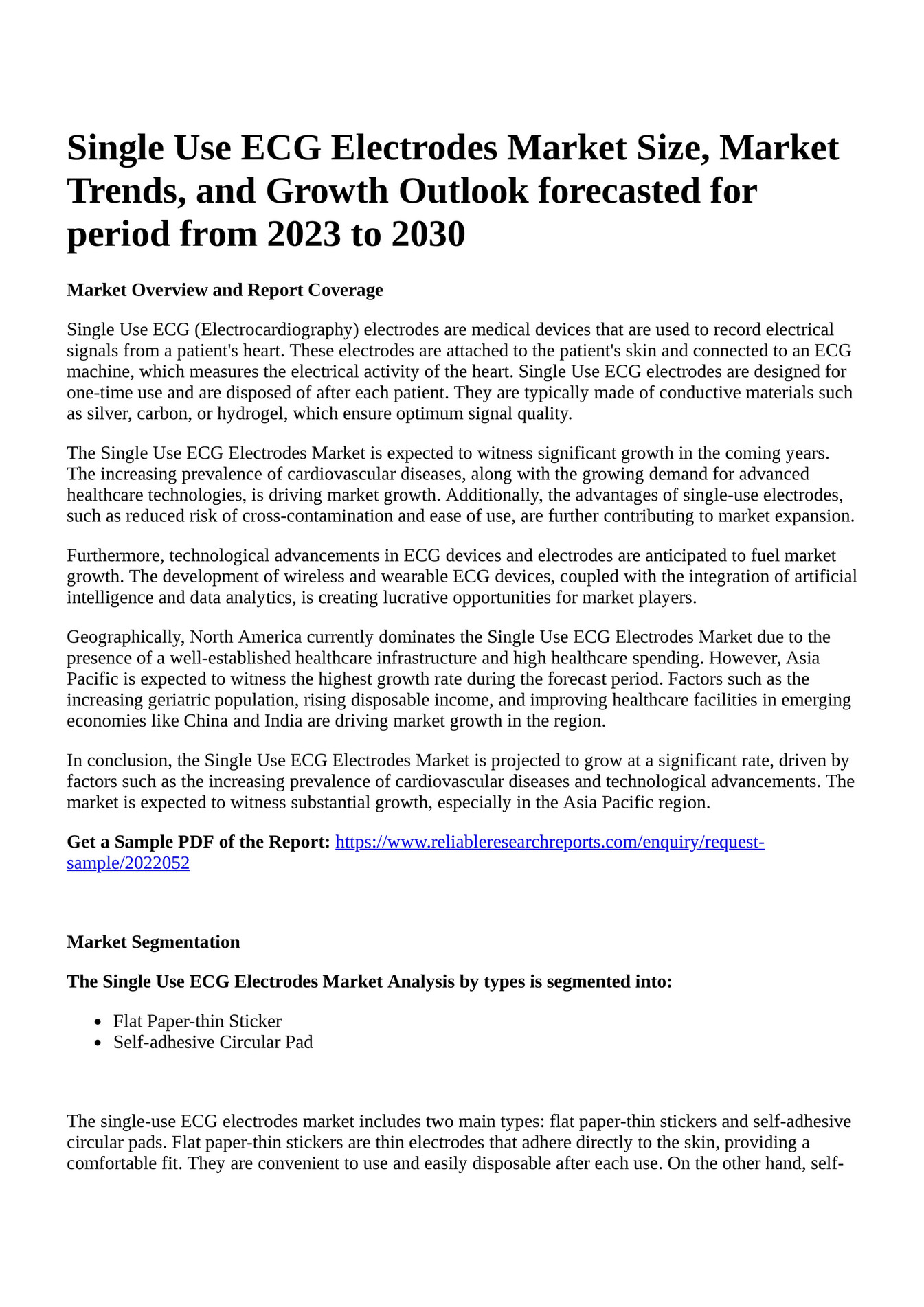 Reportprime Single Use ECG Electrodes Market Size, Market Trends, and