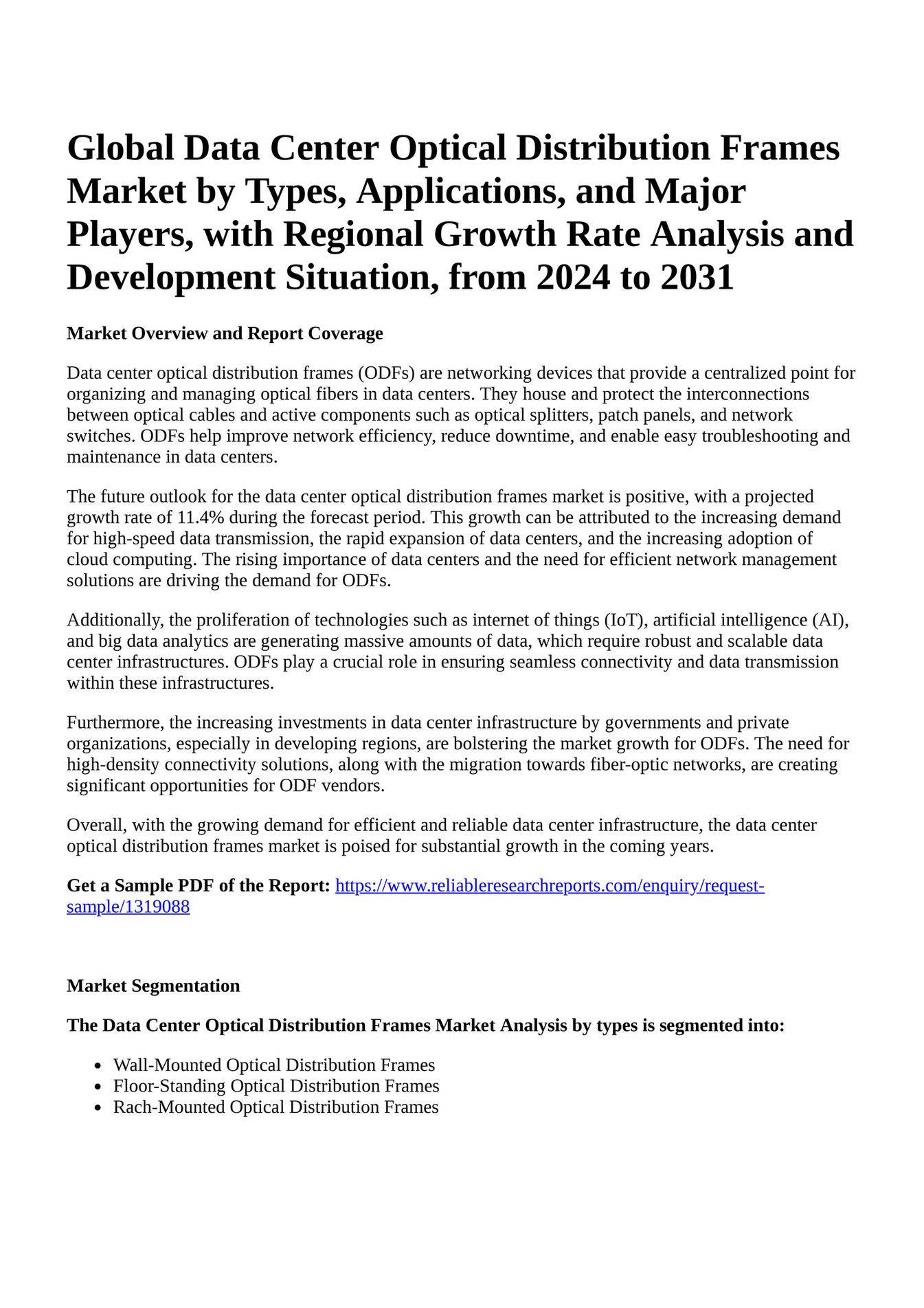 Reportprime Global Data Center Optical Distribution Frames Market by