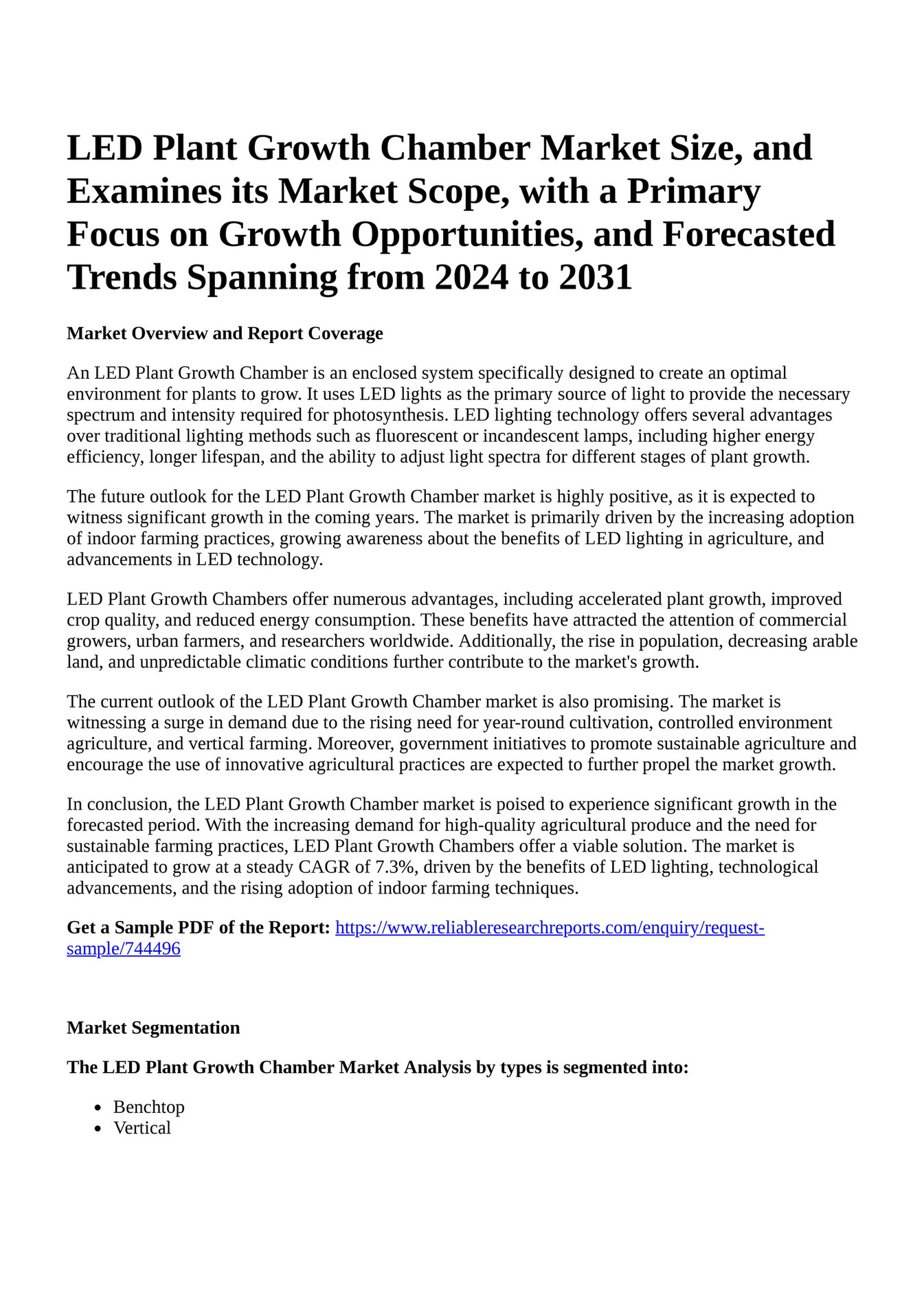 Reportprime LED Plant Growth Chamber Market Size, and Examines its