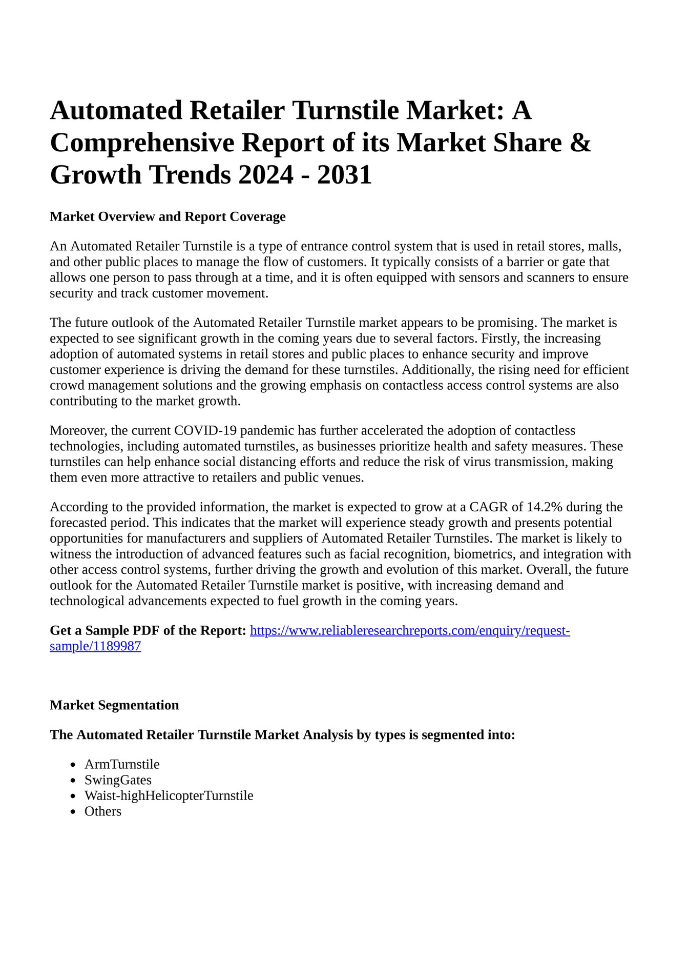 Reportprime Automated Retailer Turnstile Market A Comprehensive 