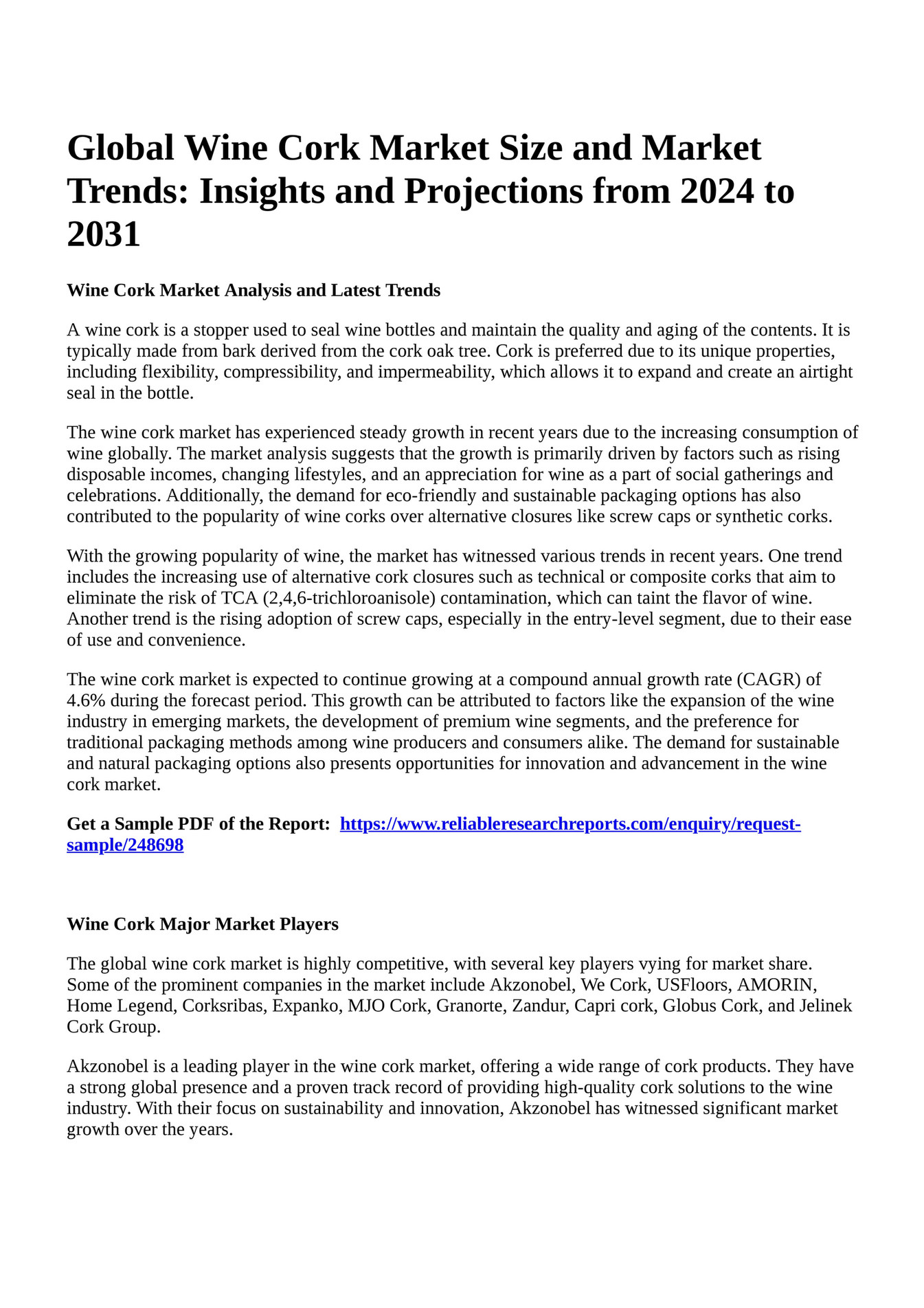 Reportprime Global Wine Cork Market Size and Market Trends Insights