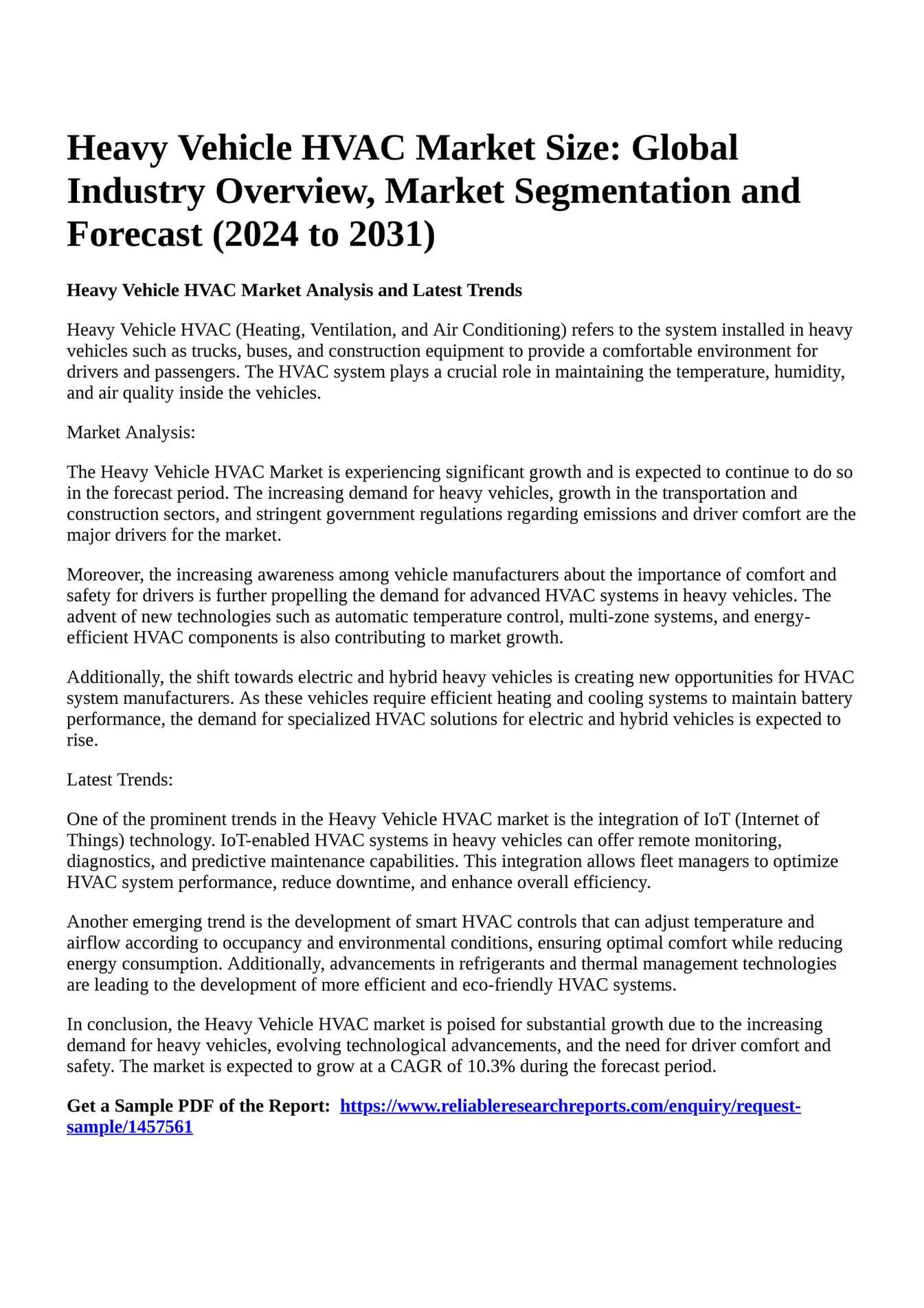 Reportprime Heavy Vehicle HVAC Market Size Global Industry Overview