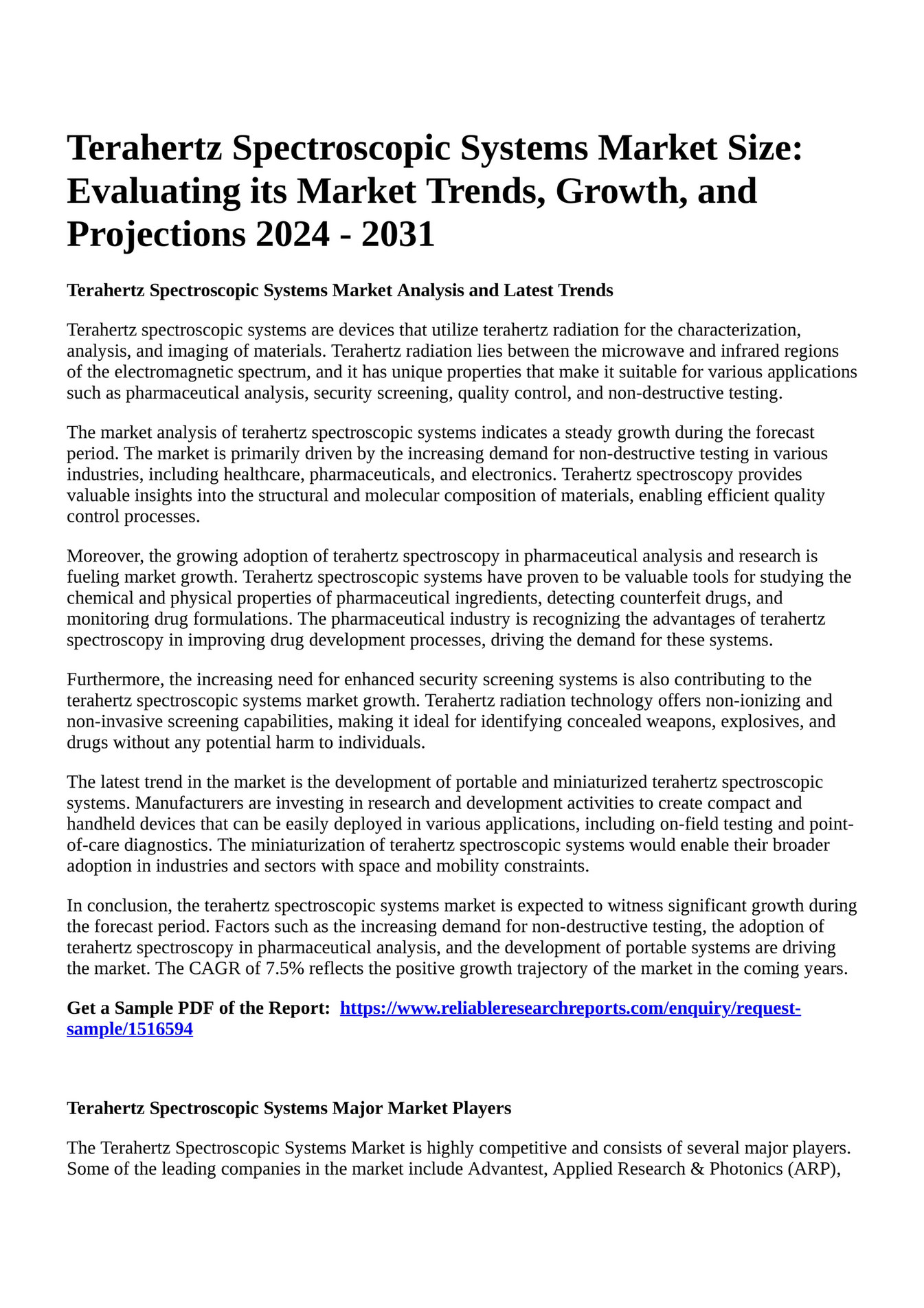 Reportprime - Terahertz Spectroscopic Systems Market Size: Evaluating ...