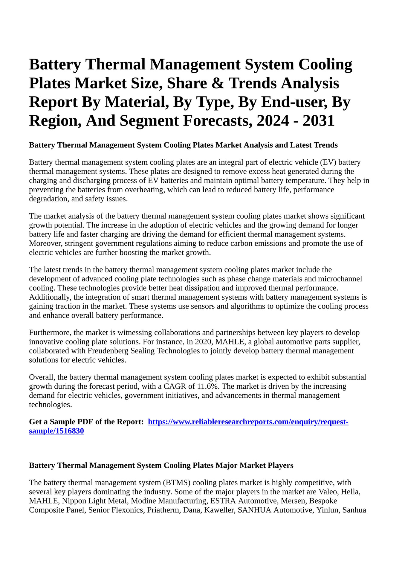 Reportprime - Battery Thermal Management System Cooling Plates Market ...