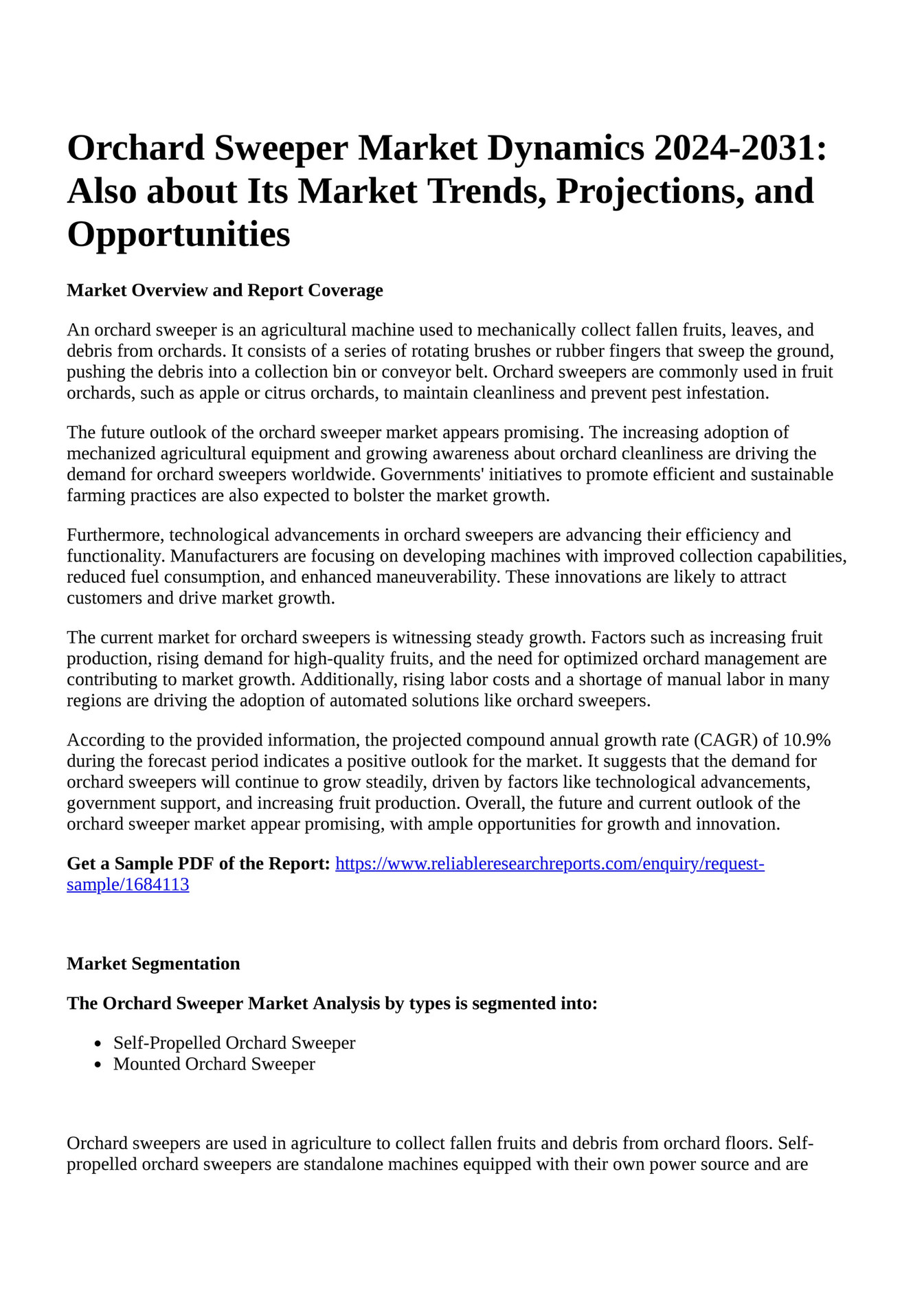 Reportprime Orchard Sweeper Market Dynamics 20242031 Also about Its