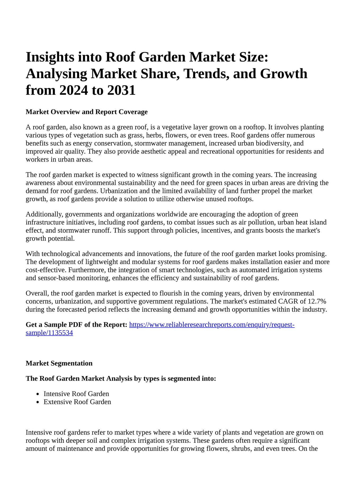 Reportprime Insights into Roof Garden Market Size Analysing Market