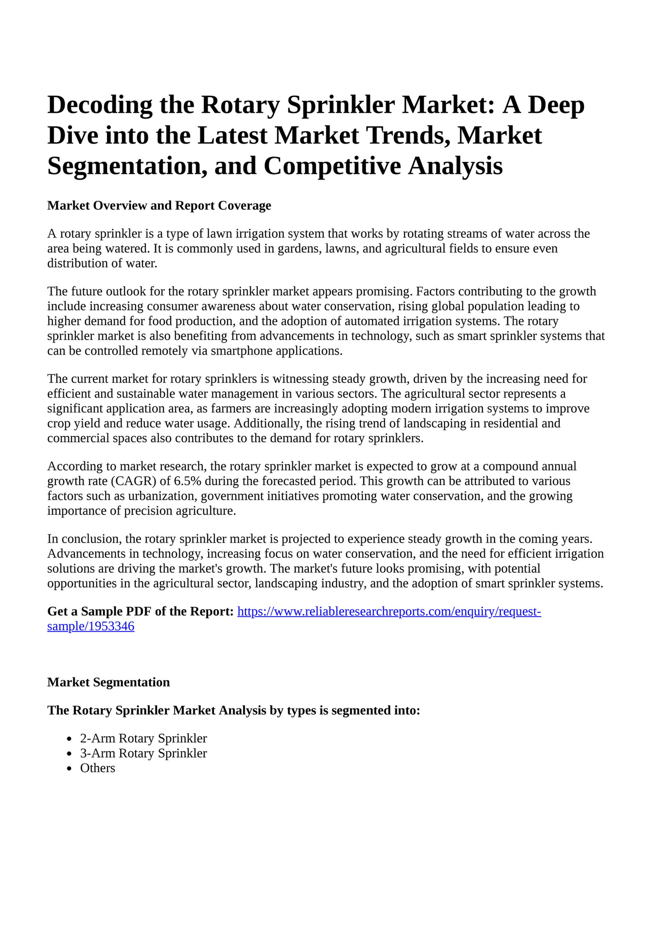 Reportprime Decoding The Rotary Sprinkler Market A Deep Dive Into