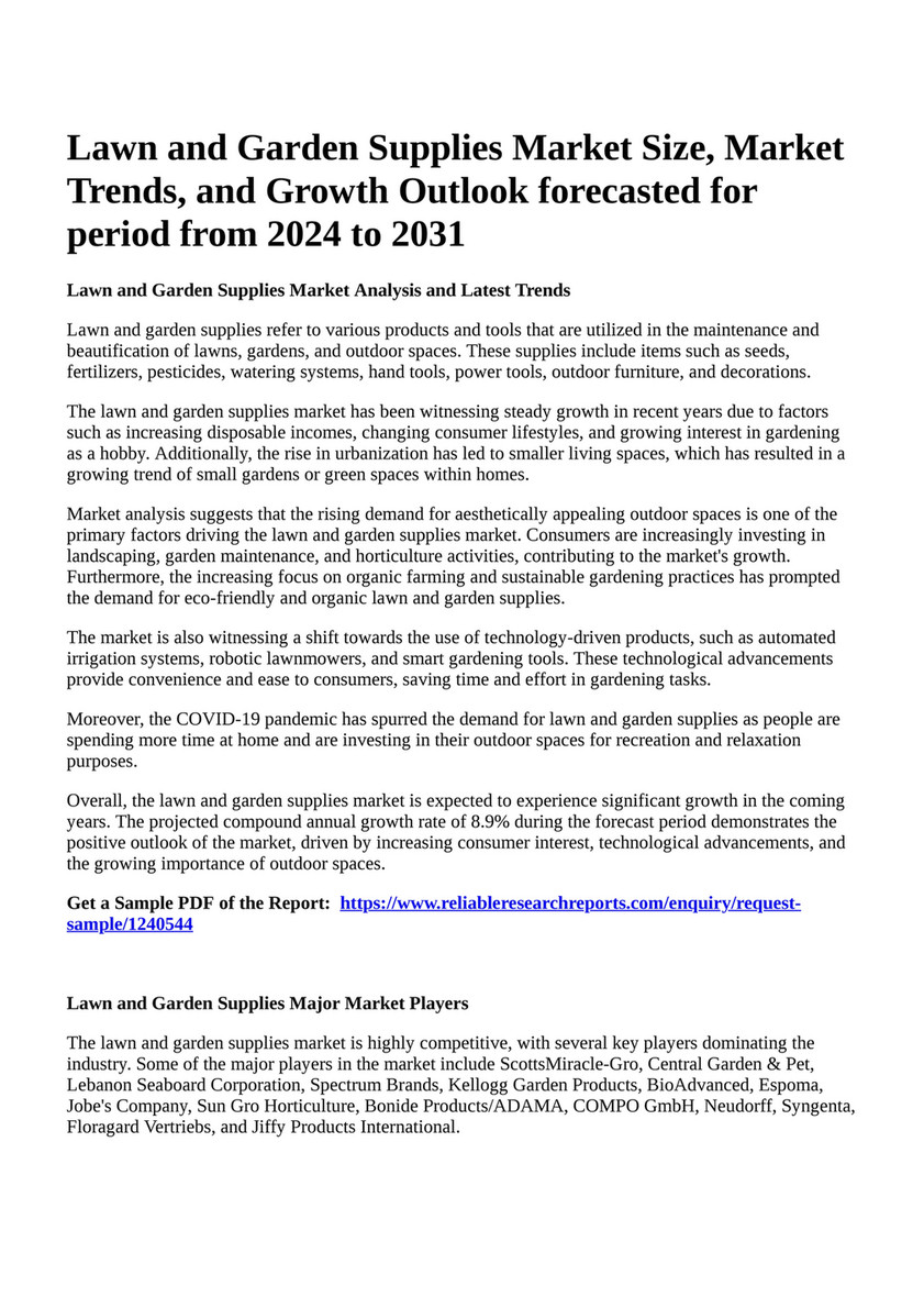 Reportprime - Lawn and Garden Supplies Market Size, Market Trends ...