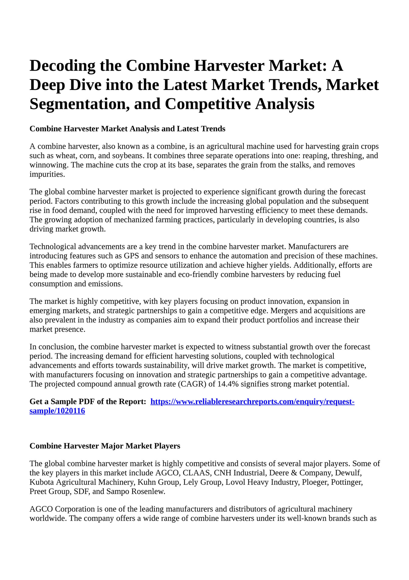 Reportprime Decoding the Combine Harvester Market A Deep Dive into