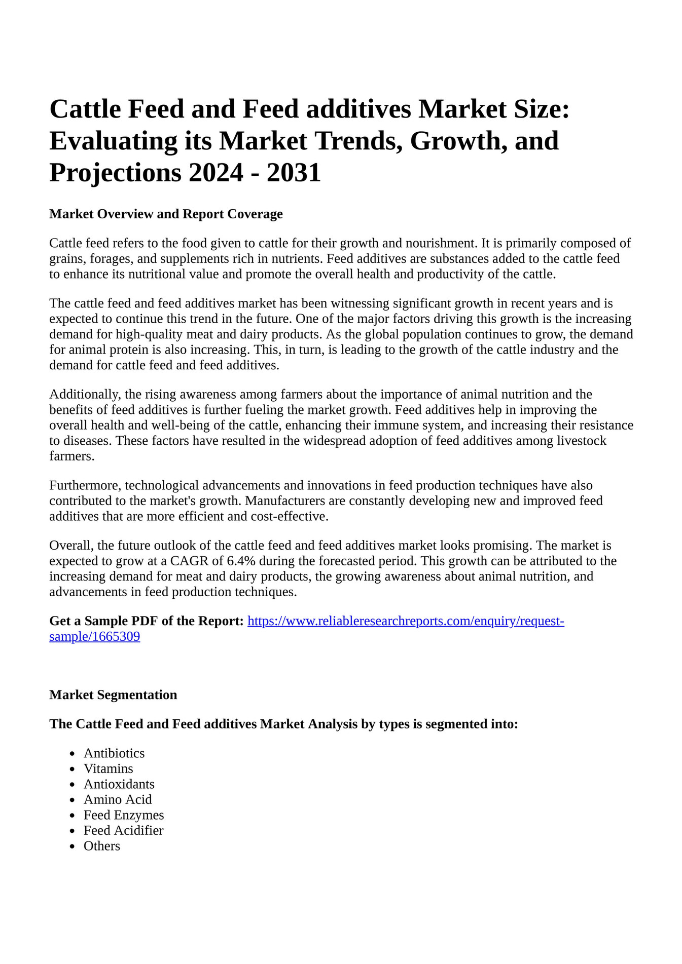 Reportprime Cattle Feed and Feed additives Market Size Evaluating