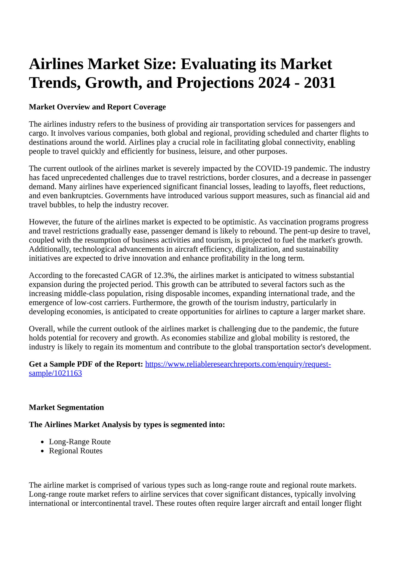 Reportprime Airlines Market Size Evaluating its Market Trends