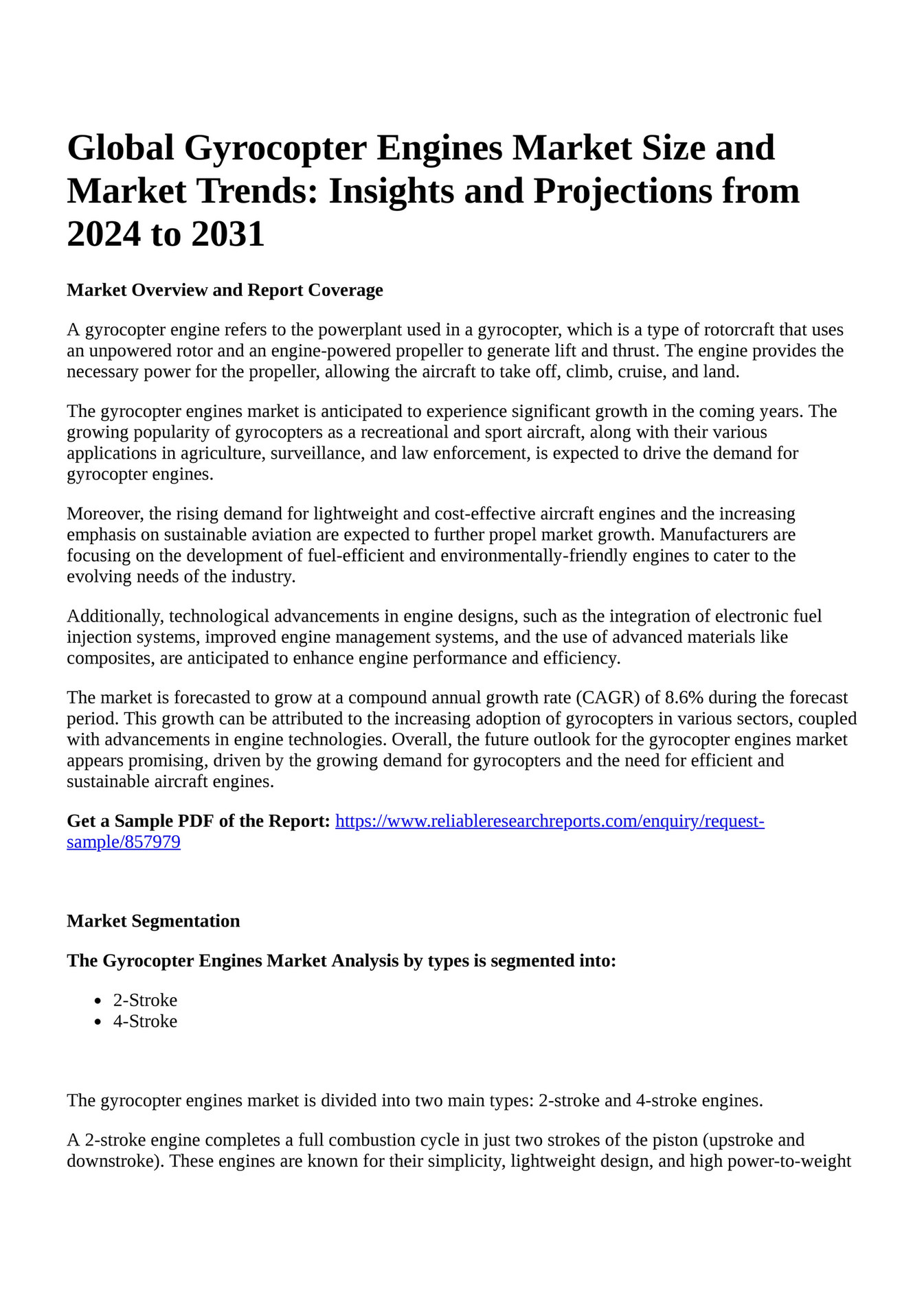 Reportprime Global Gyrocopter Engines Market Size and Market Trends