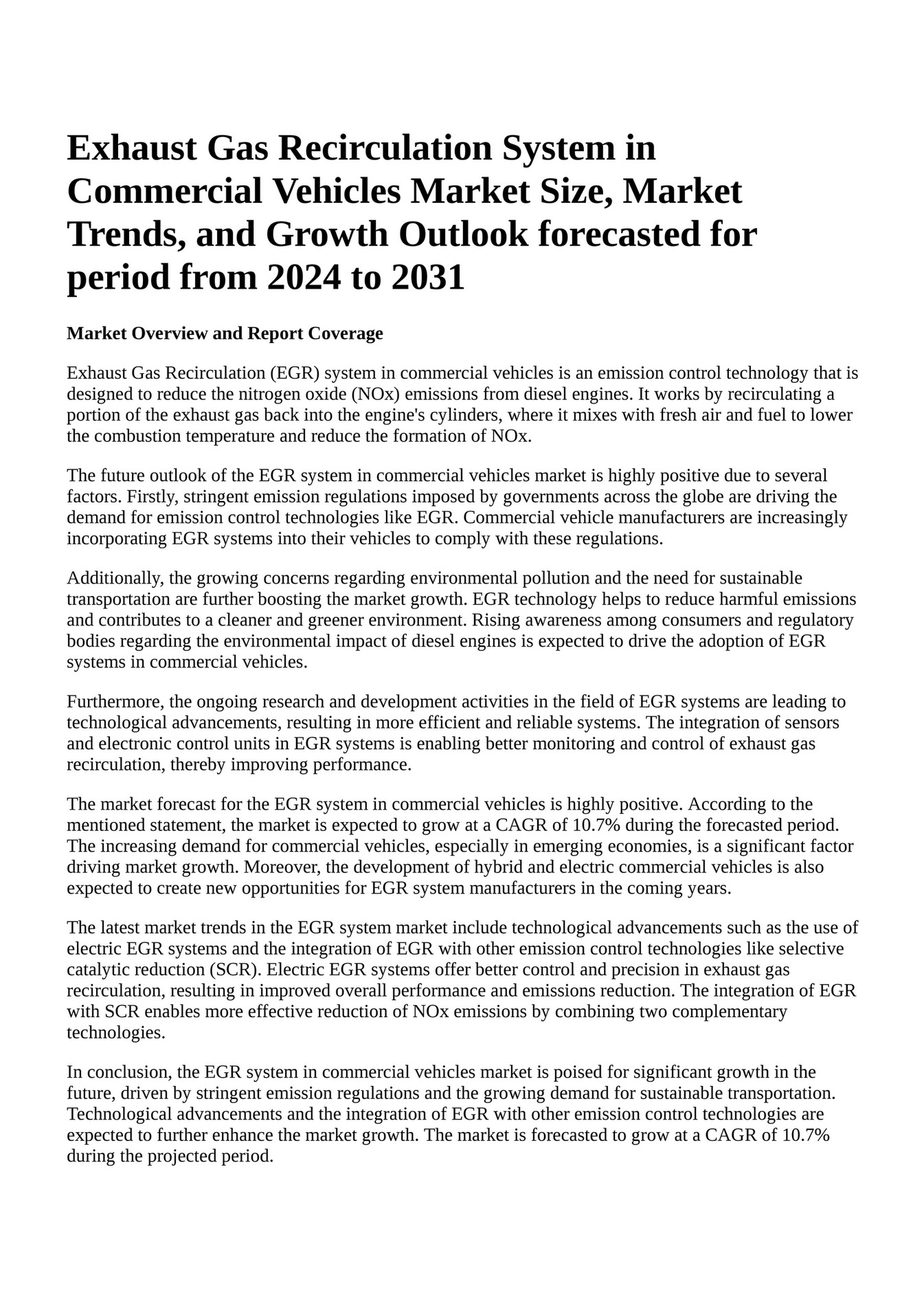 Reportprime Exhaust Gas Recirculation System in Commercial Vehicles Market Size, Market Trends