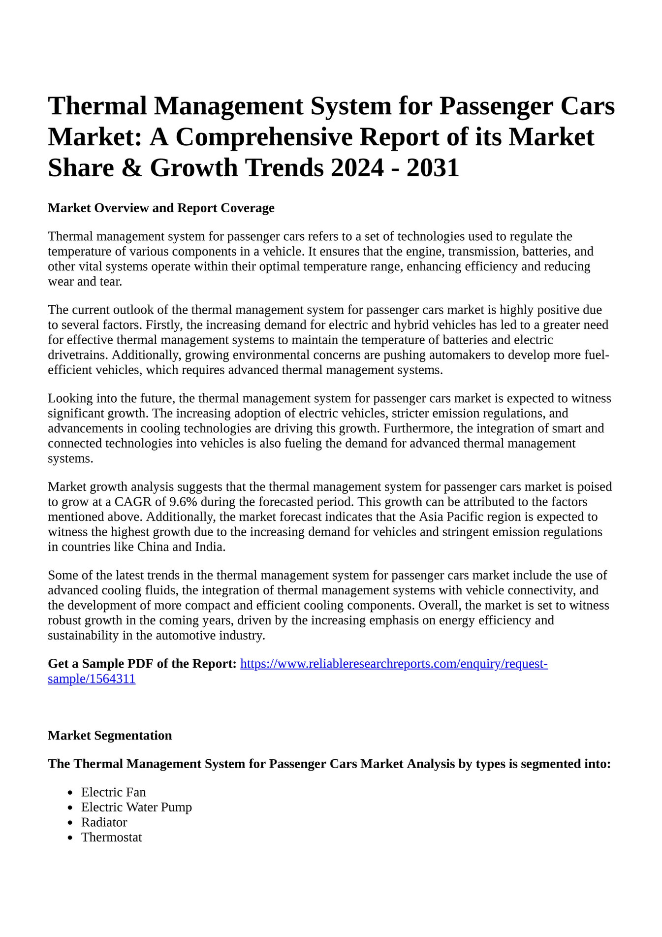 Reportprime Thermal Management System for Passenger Cars Market A