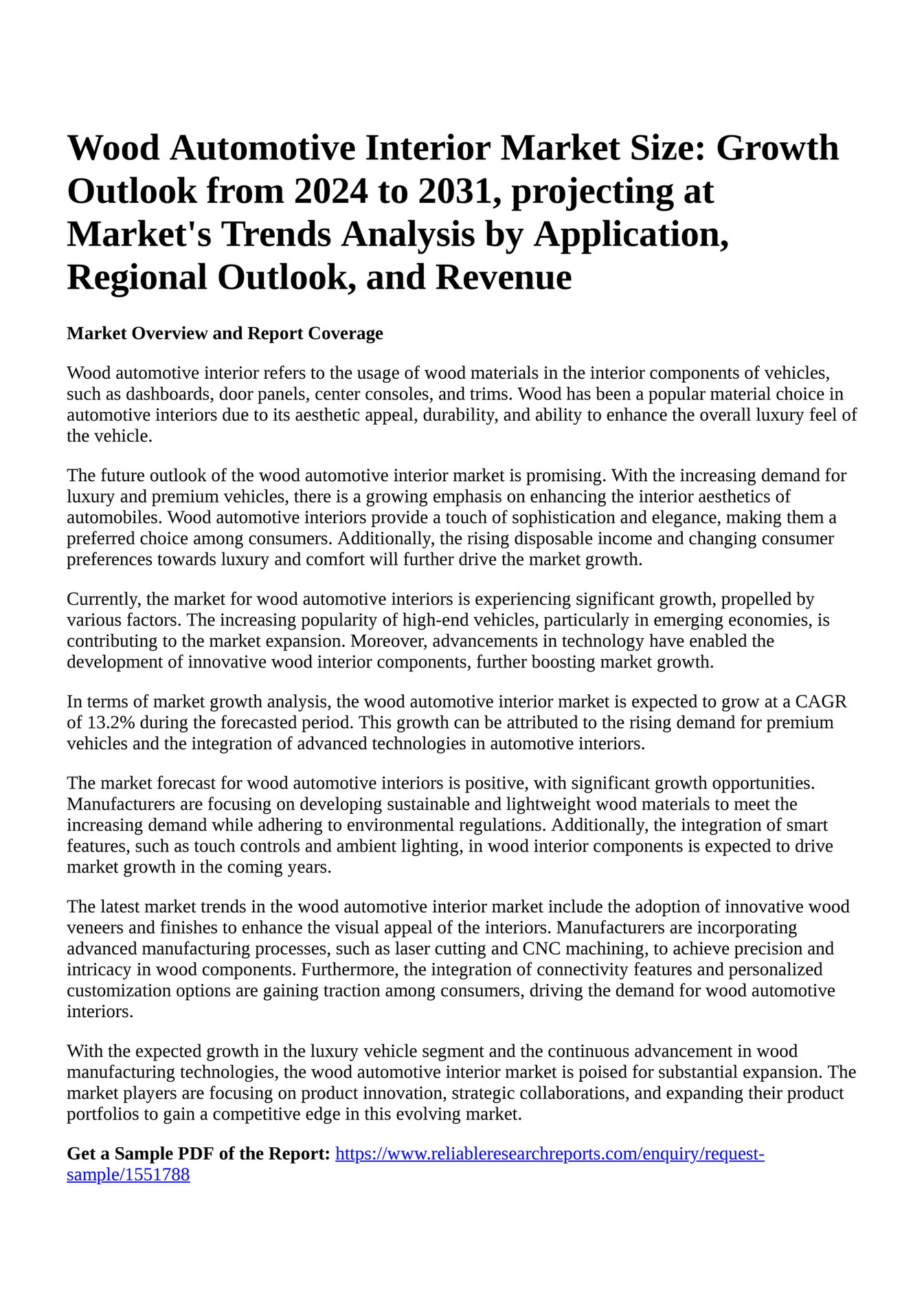 Reportprime Wood Automotive Interior Market Size Growth Outlook from