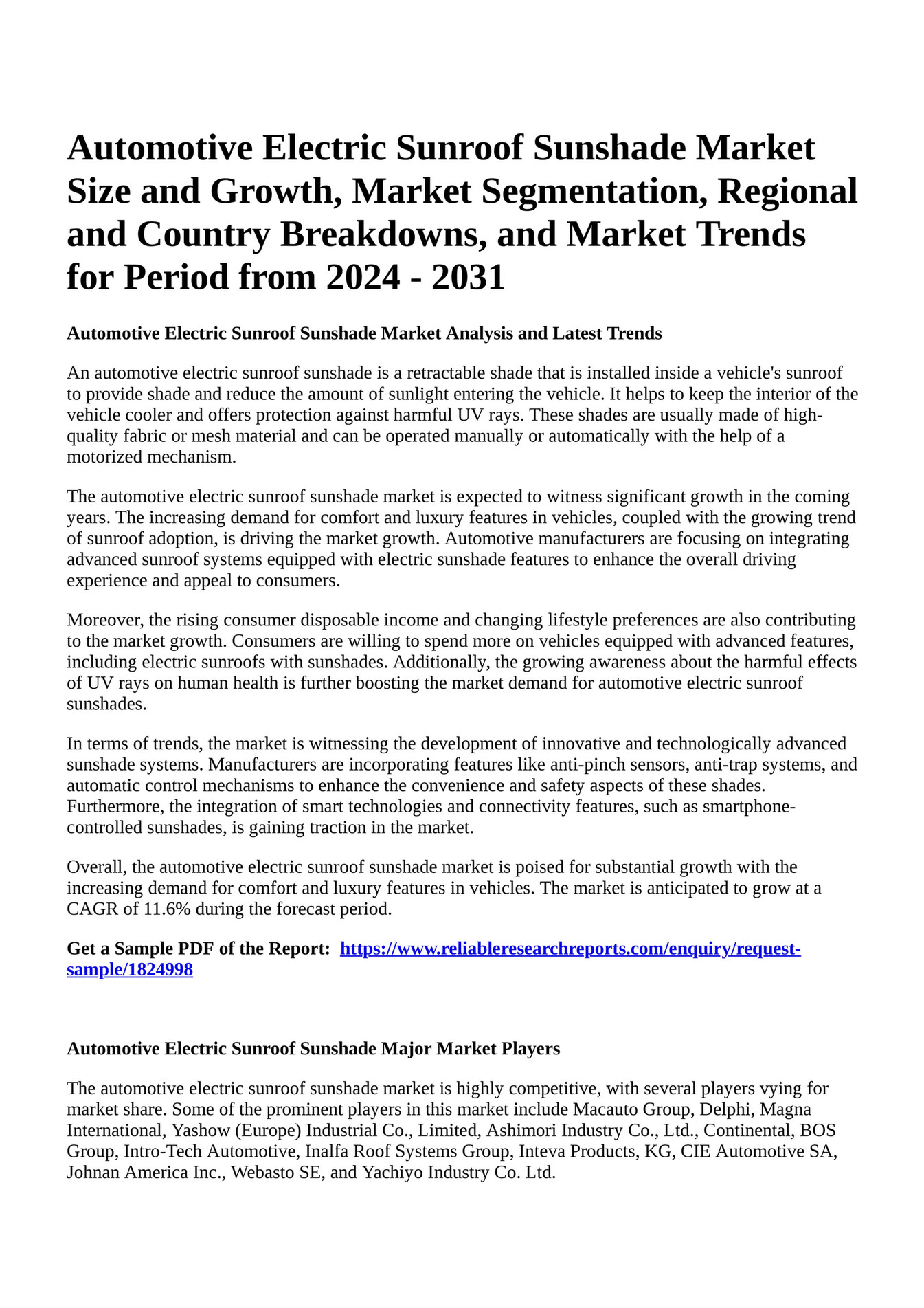 Reportprime Automotive Electric Sunroof Sunshade Market Size and