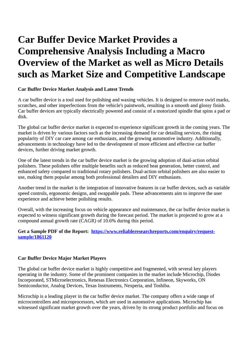 Car Polishers and Buffers Market Competitive Analysis