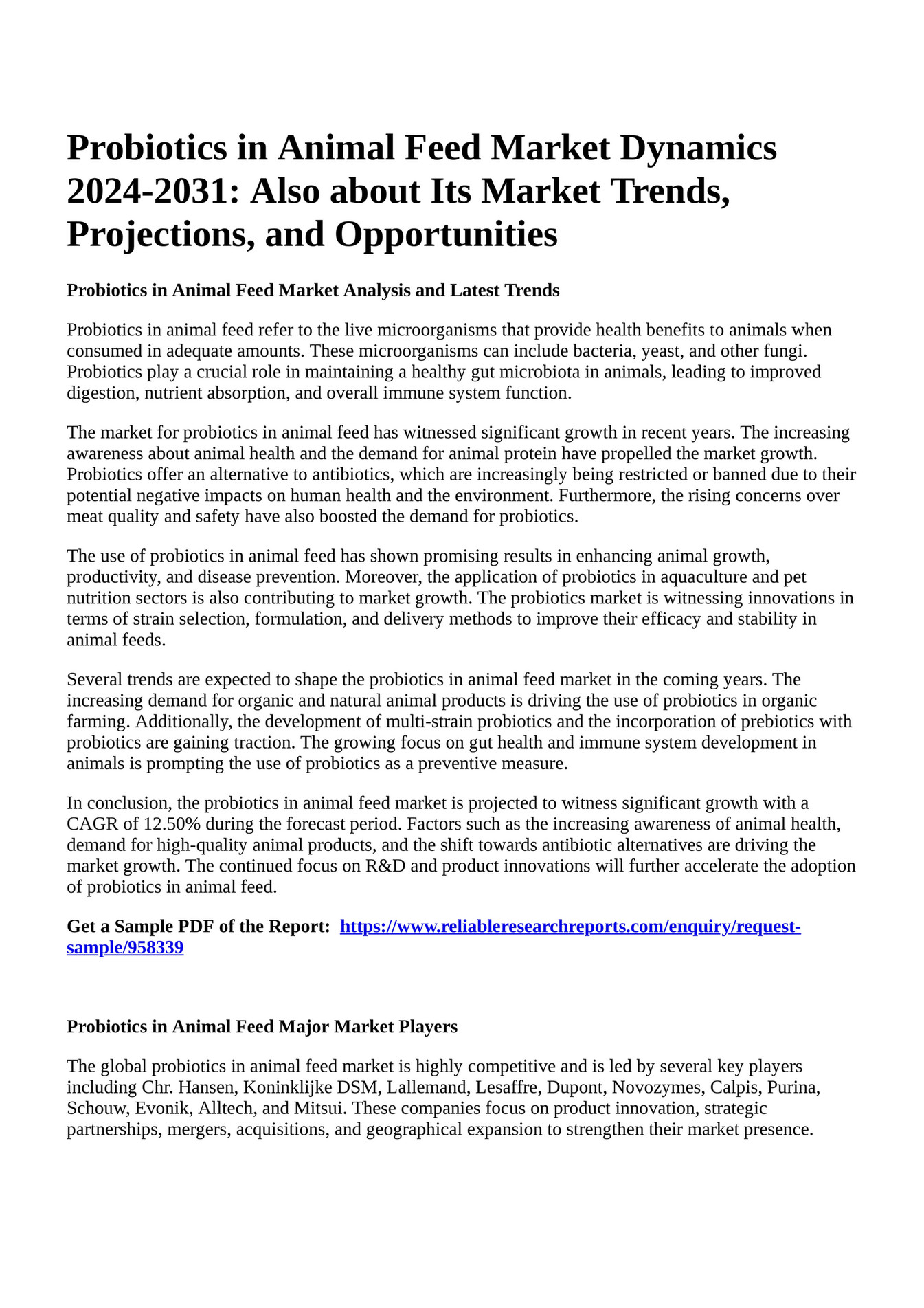 Reportprime Probiotics In Animal Feed Market Dynamics 2024 2031 Also 