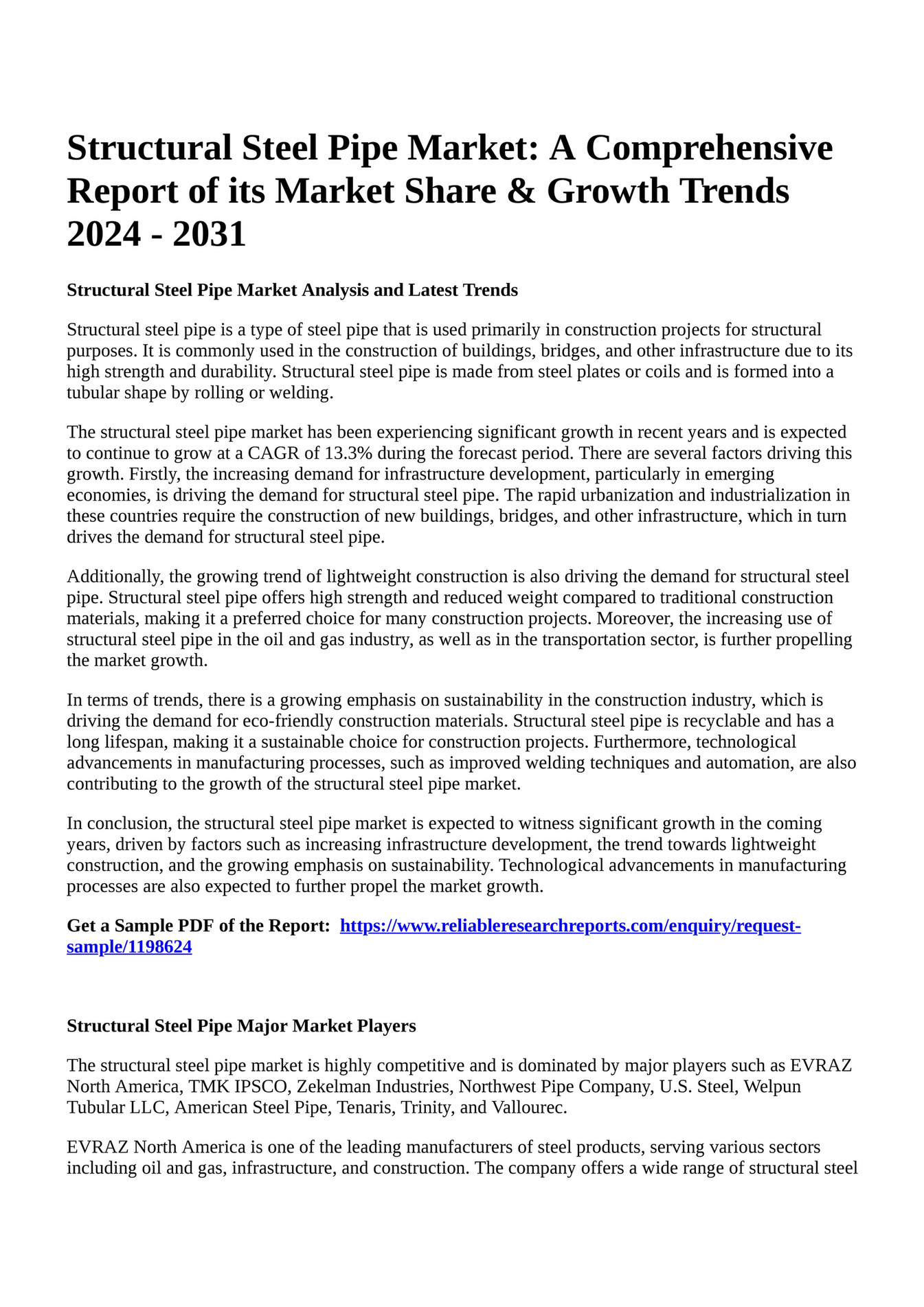 Reportprime Structural Steel Pipe Market A Comprehensive Report of