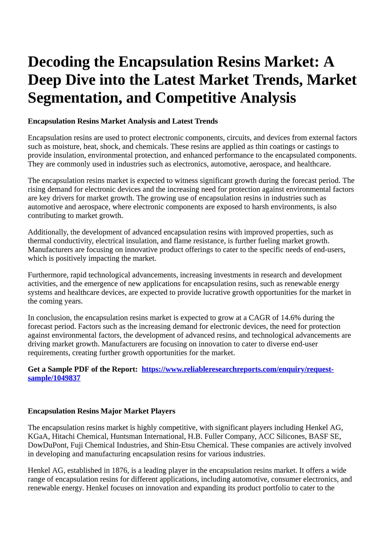 Reportprime - Decoding the Encapsulation Resins Market: A Deep Dive 