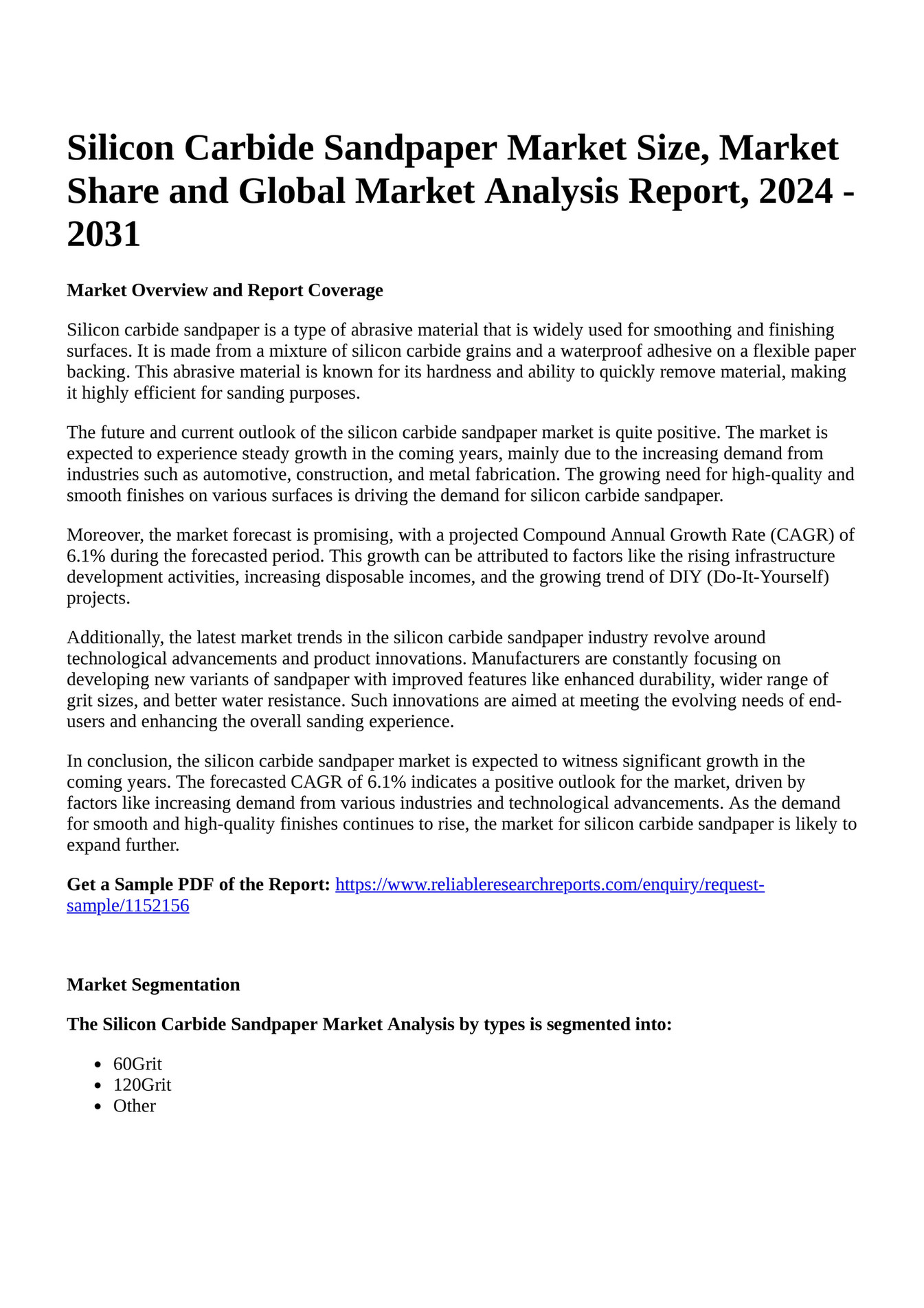 Reportprime Silicon Carbide Sandpaper Market Size, Market Share and