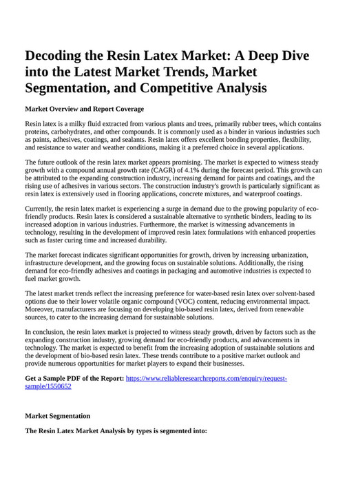 Reportprime - Decoding the Resin Latex Market: A Deep Dive into the 