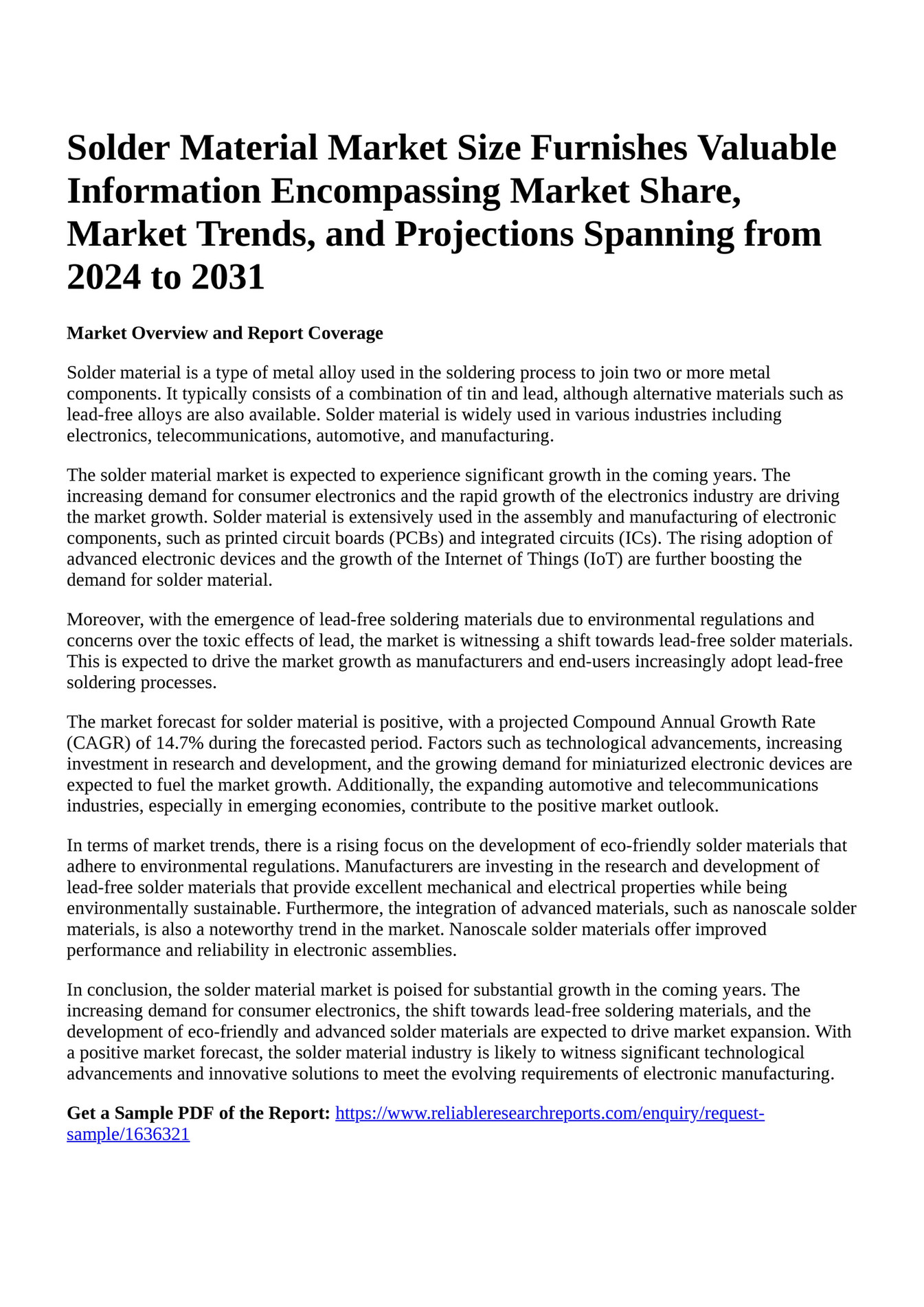 Reportprime Solder Material Market Size Furnishes Valuable