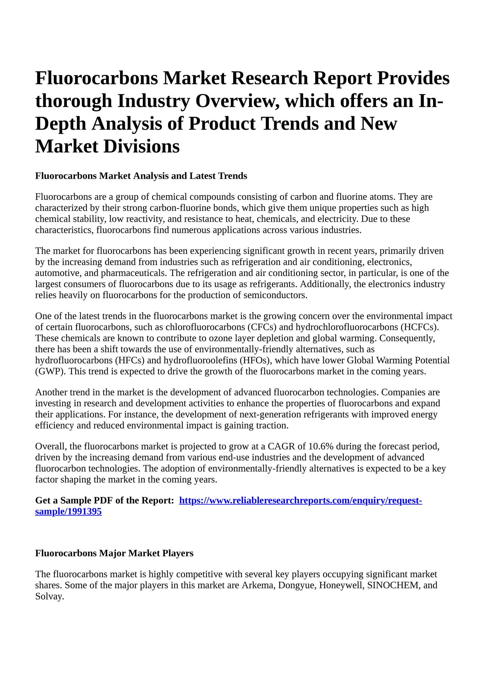 Reportprime - Fluorocarbons Market Research Report Provides thorough  Industry Overview, which offers an In-Depth Analysis of Product Trends and  New Market Divisions - Page 1