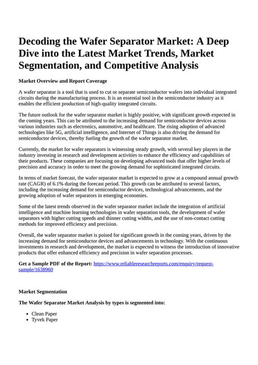 Reportprime - Decoding the Wafer Separator Market: A Deep Dive into the 