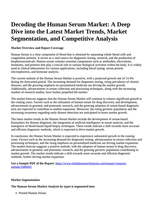 Reportprime - Decoding the Human Serum Market: A Deep Dive into the 