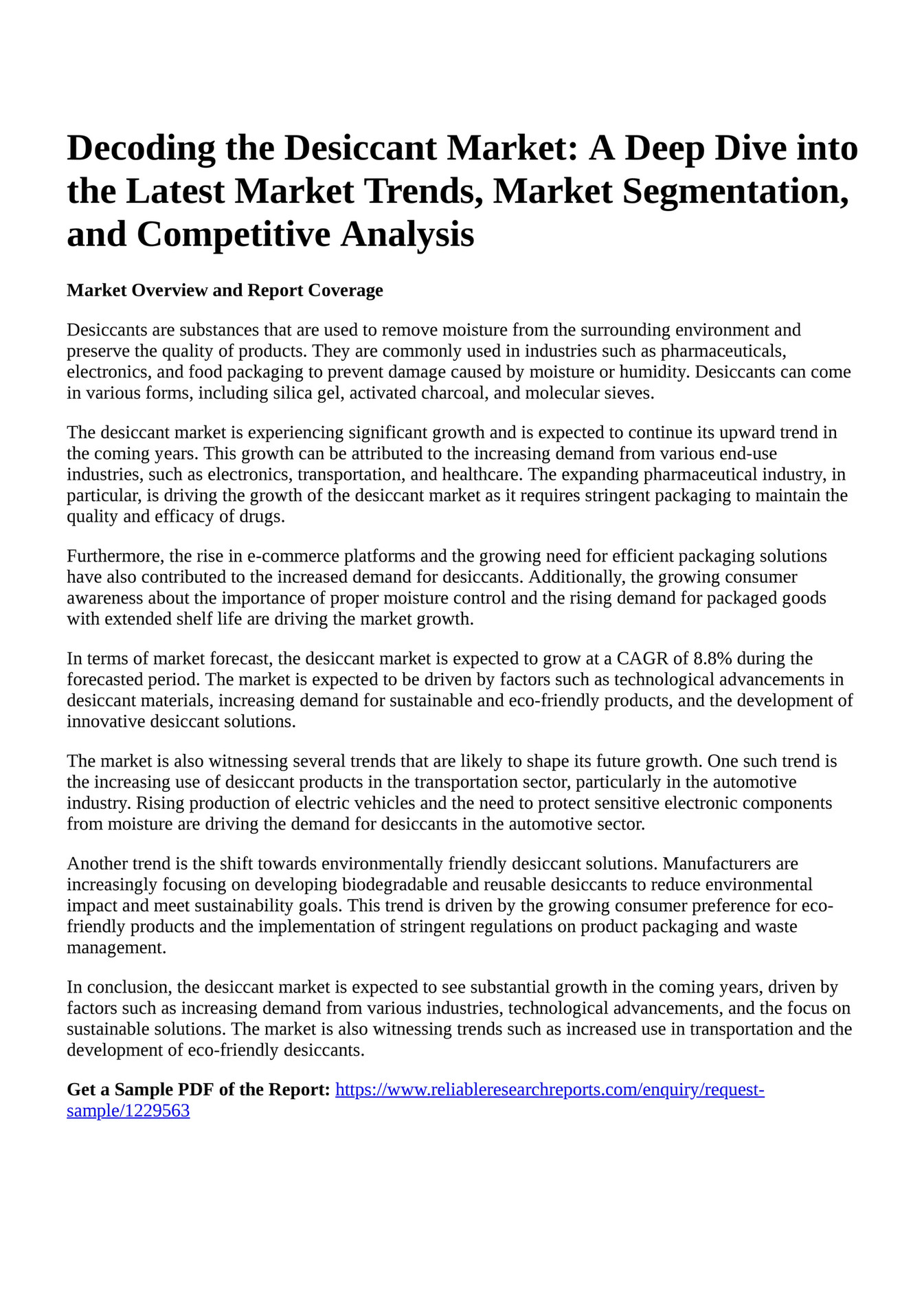 Reportprime - Decoding the Desiccant Market: A Deep Dive into the 